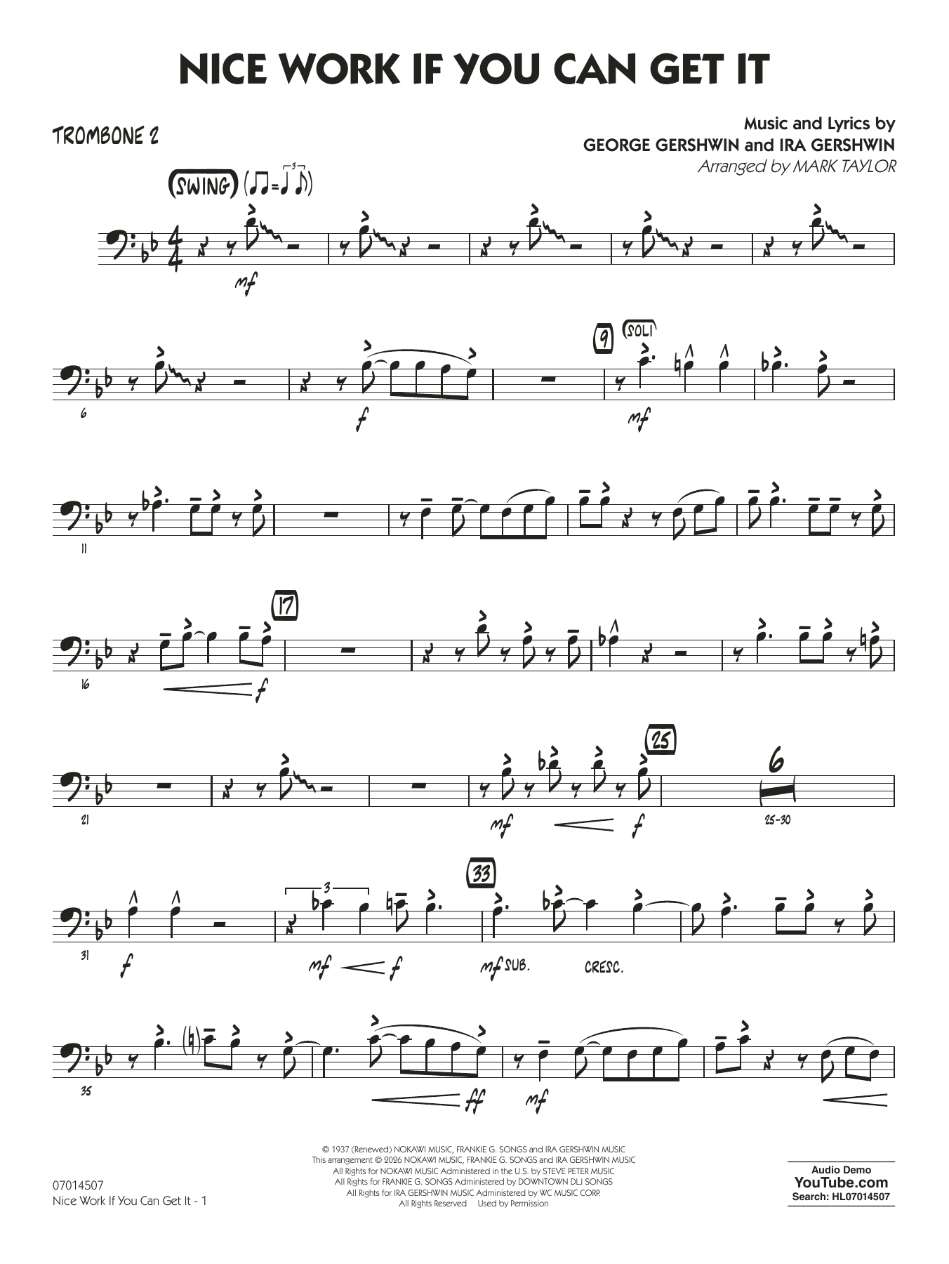 Nice Work If You Can Get It (arr. Mark Taylor) - Trombone 2
