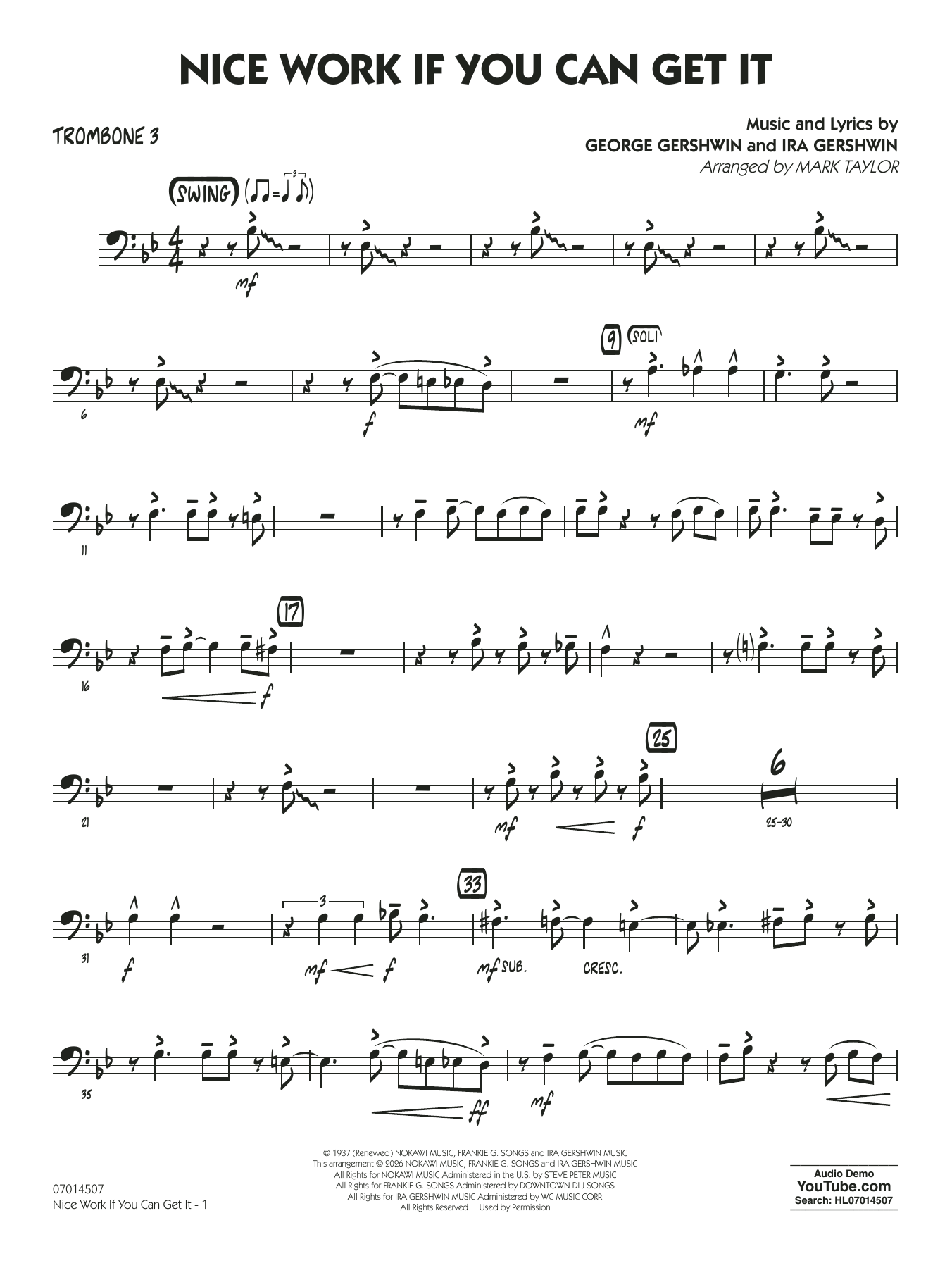 Nice Work If You Can Get It (arr. Mark Taylor) - Trombone 3