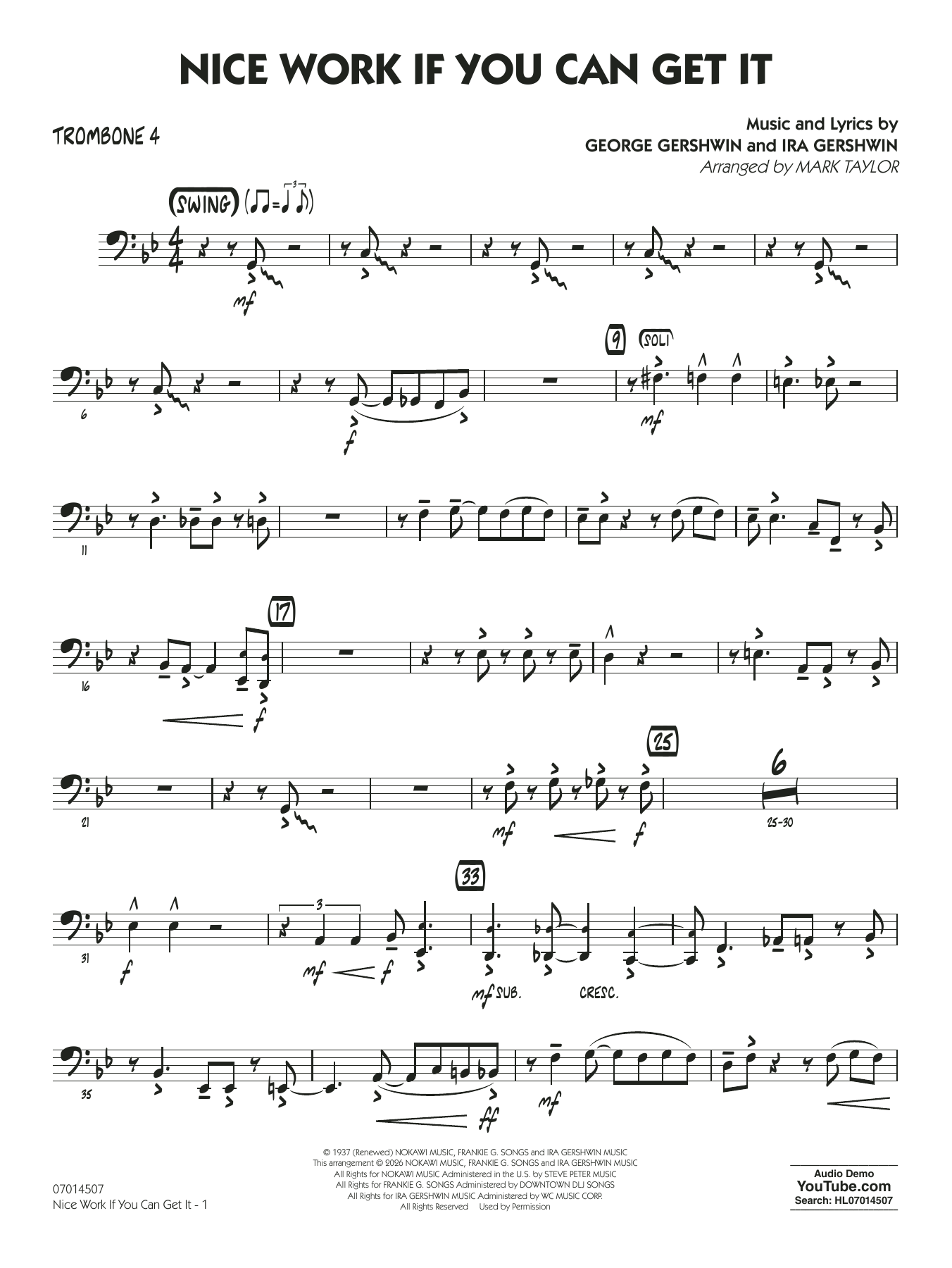 Nice Work If You Can Get It (arr. Mark Taylor) - Trombone 4