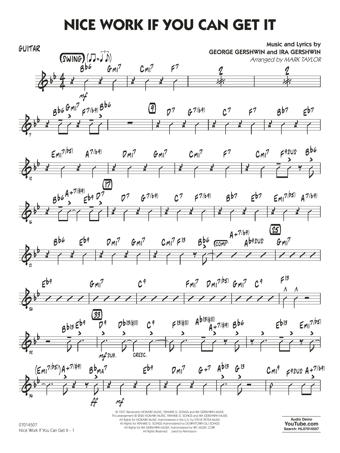Nice Work If You Can Get It (arr. Mark Taylor) - Guitar