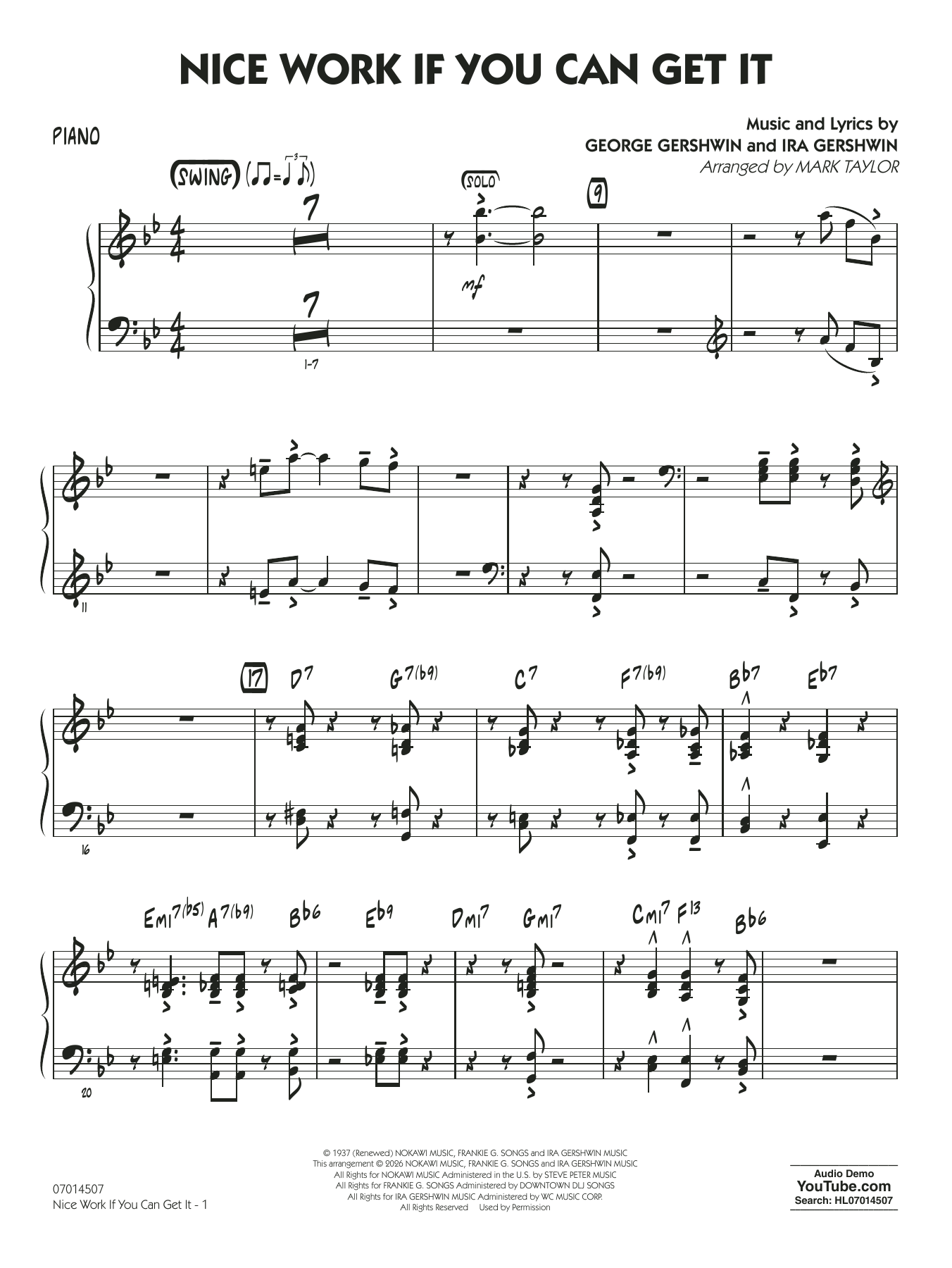 Nice Work If You Can Get It (arr. Mark Taylor) - Piano