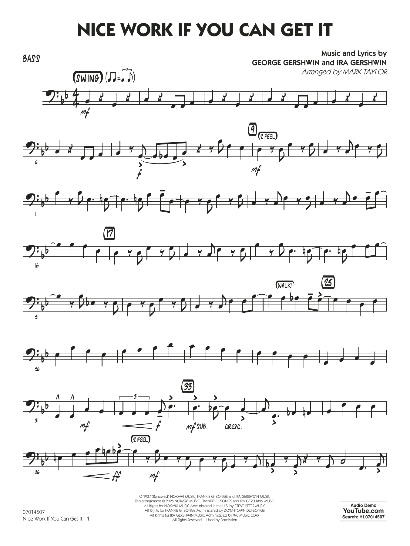Nice Work If You Can Get It (arr. Mark Taylor) - Bass