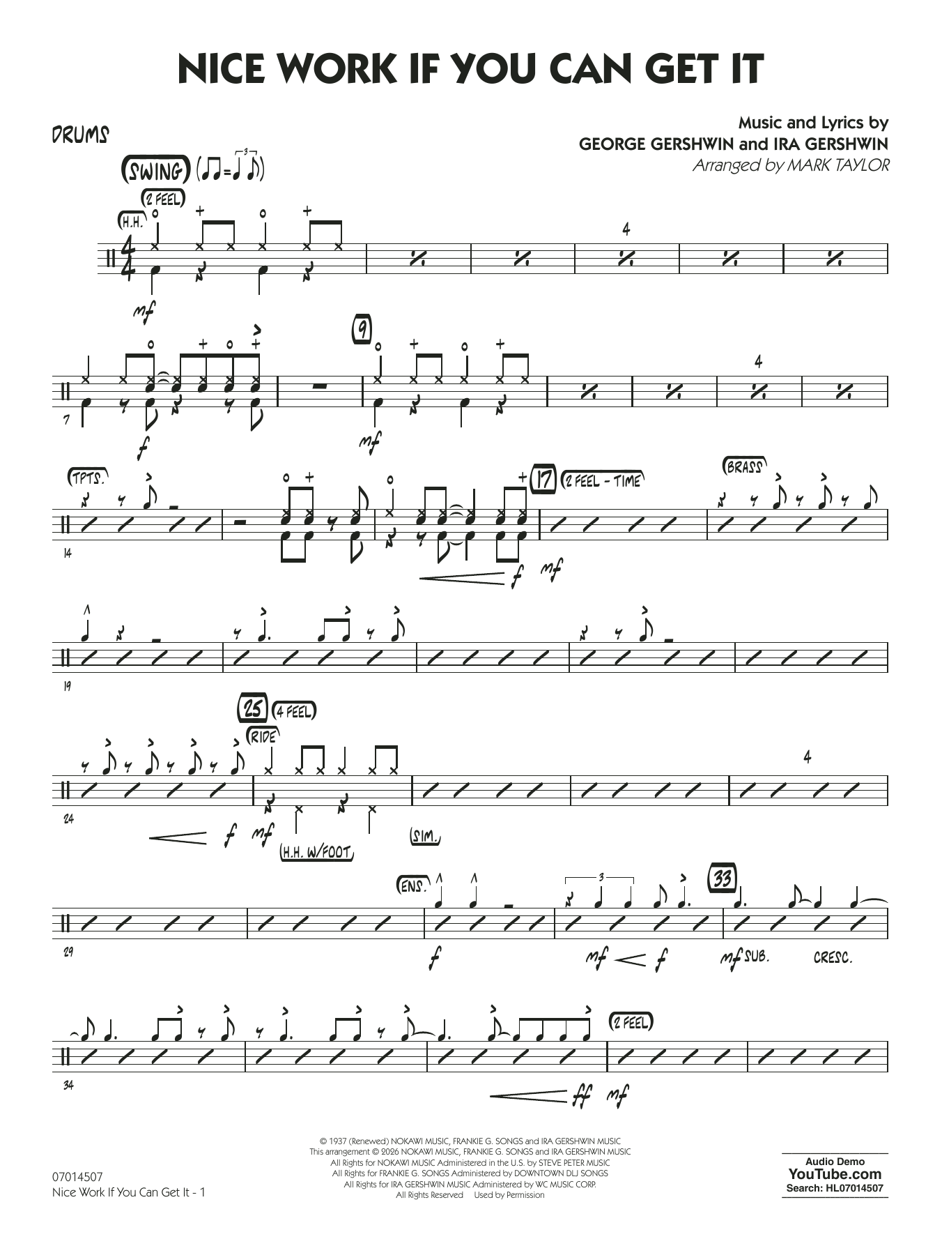 Nice Work If You Can Get It (arr. Mark Taylor) - Drums