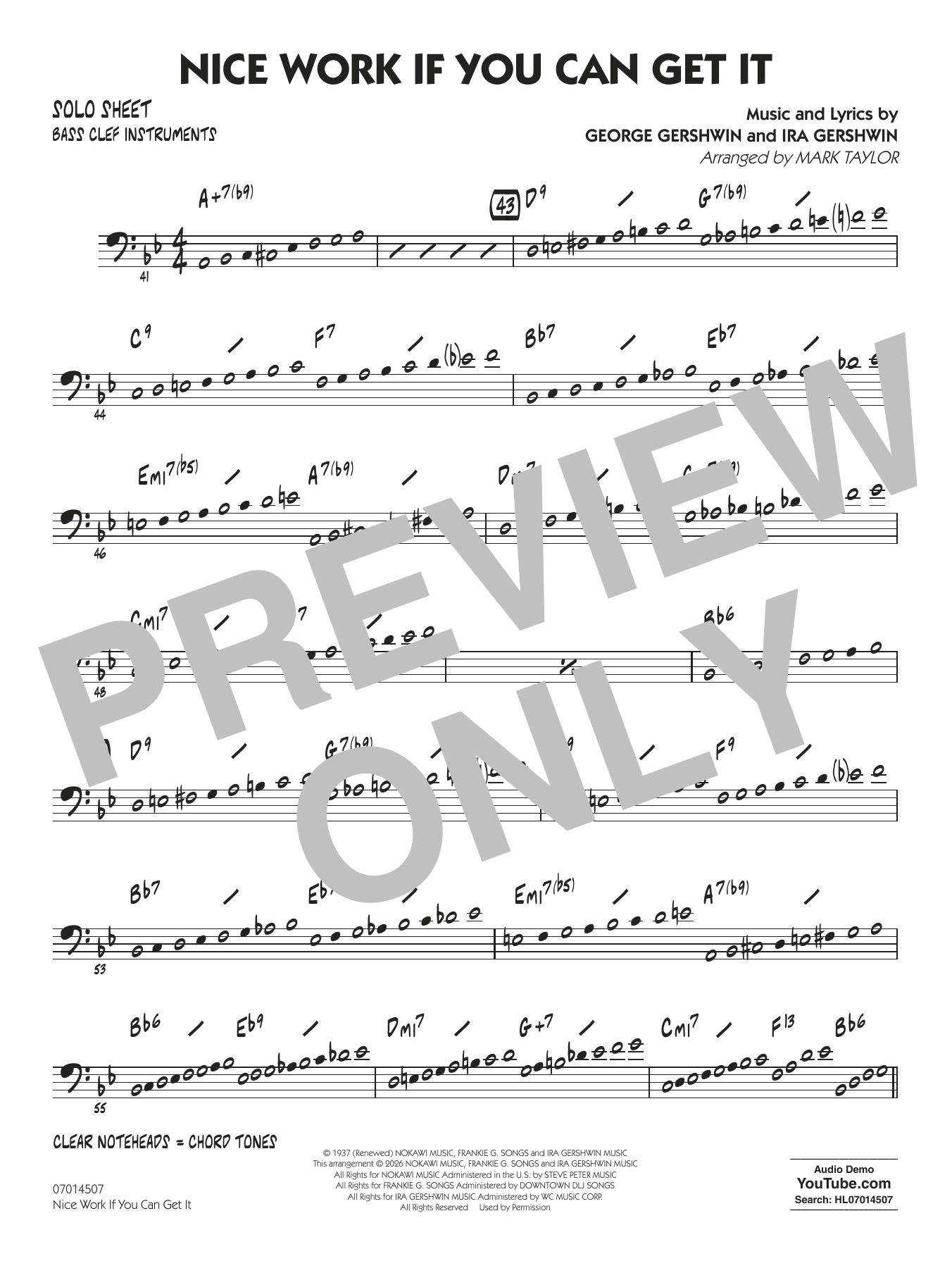 Nice Work If You Can Get It (arr. Mark Taylor) - Bass Clef Solo Sheet
