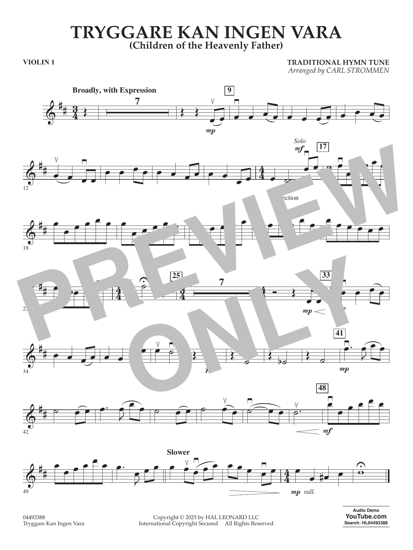 Tryggare Kan Ingen Vara - Violin 1