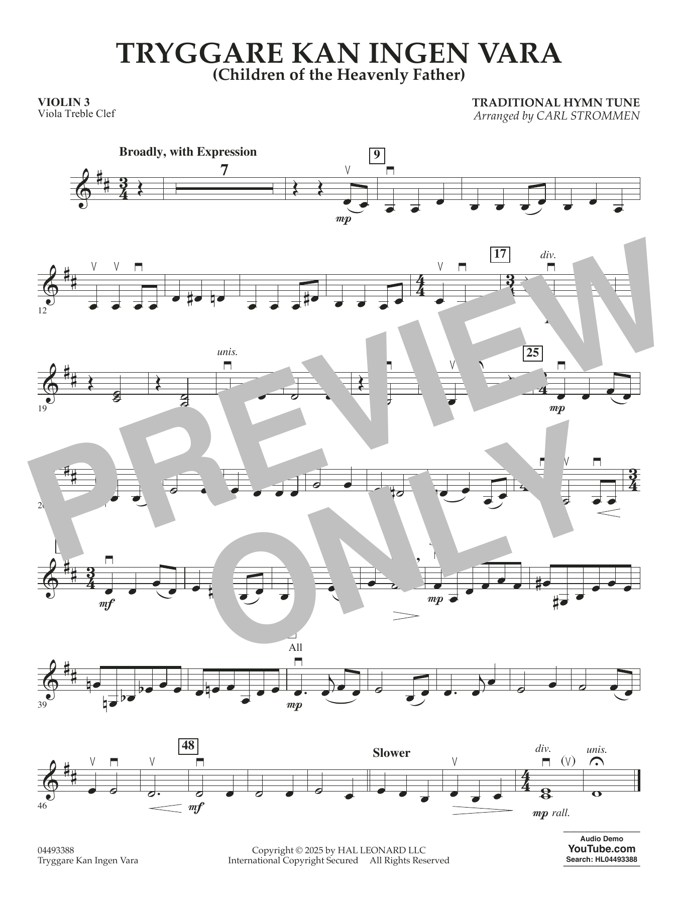 Tryggare Kan Ingen Vara - Violin 3 (Viola Treble Clef)