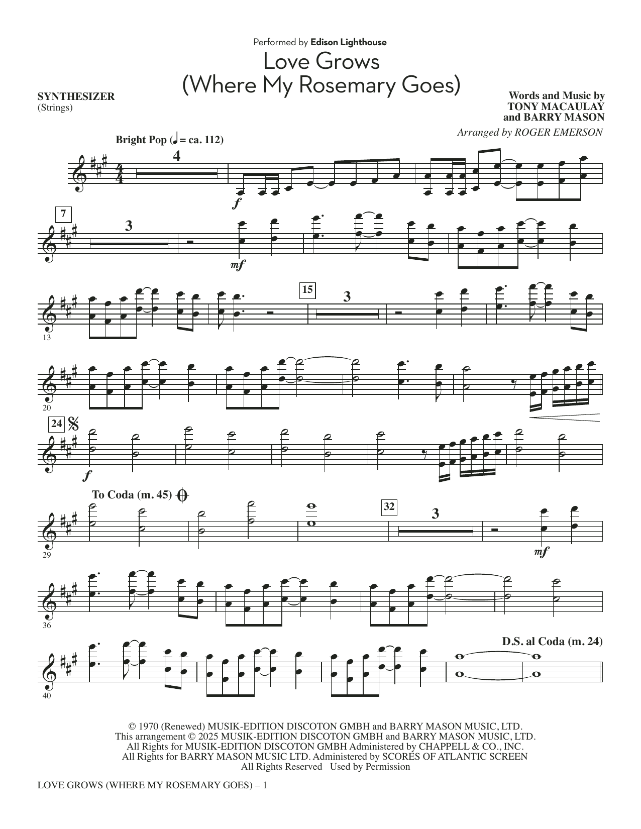 Love Grows (Where My Rosemary Goes) (arr. Roger Emerson) - Synthesizer