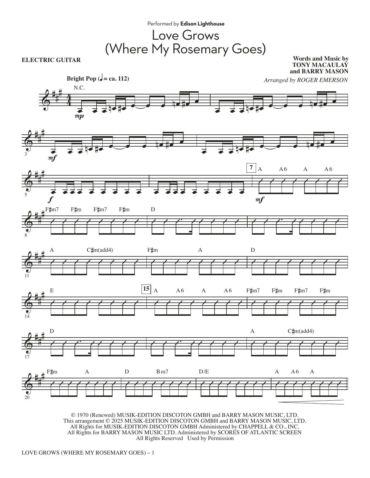 Love Grows (Where My Rosemary Goes) (arr. Roger Emerson) - Electric Guitar