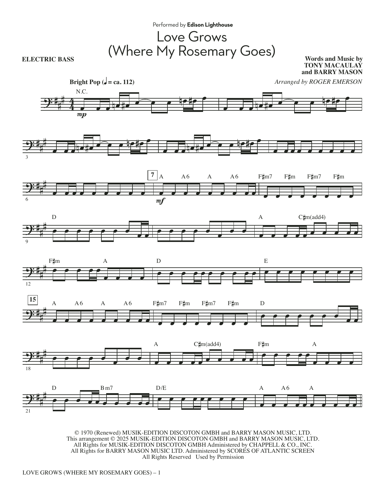 Love Grows (Where My Rosemary Goes) (arr. Roger Emerson) - Electric Bass