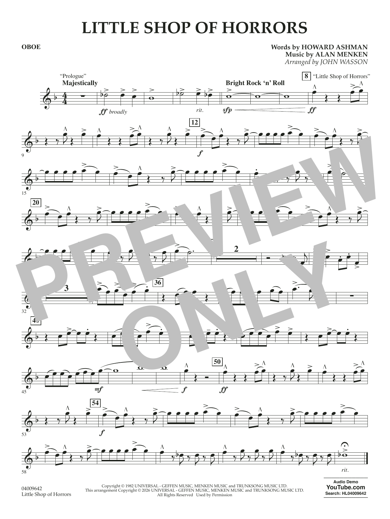 Little Shop Of Horrors (arr. John Wasson) - Oboe