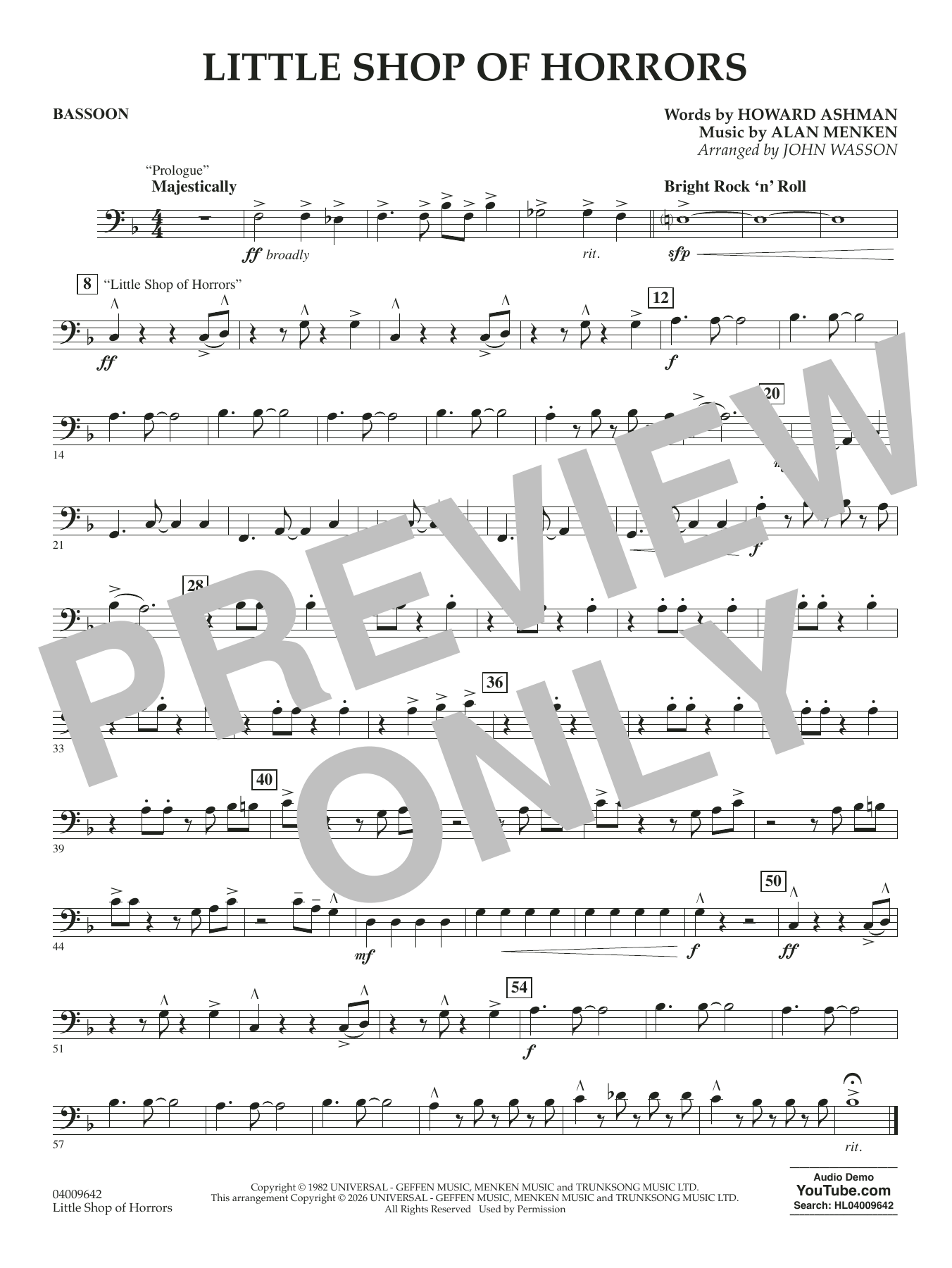 Little Shop Of Horrors (arr. John Wasson) - Bassoon