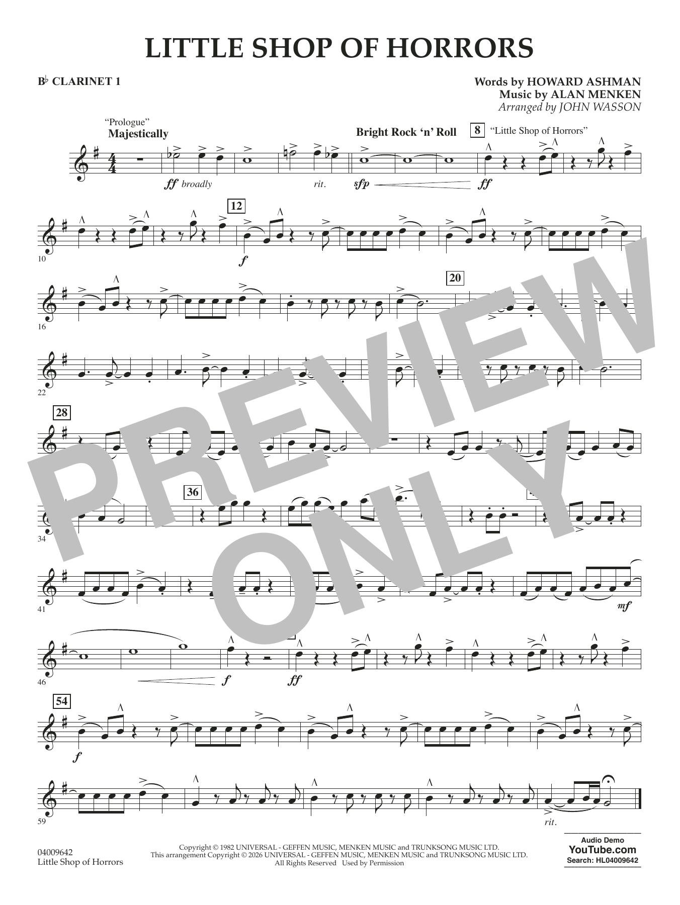 Little Shop Of Horrors (arr. John Wasson) - Bb Clarinet 1