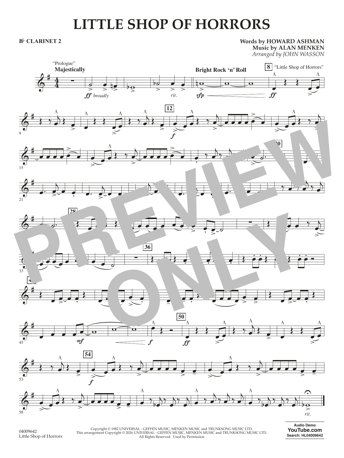 Little Shop Of Horrors (arr. John Wasson) - Bb Clarinet 2