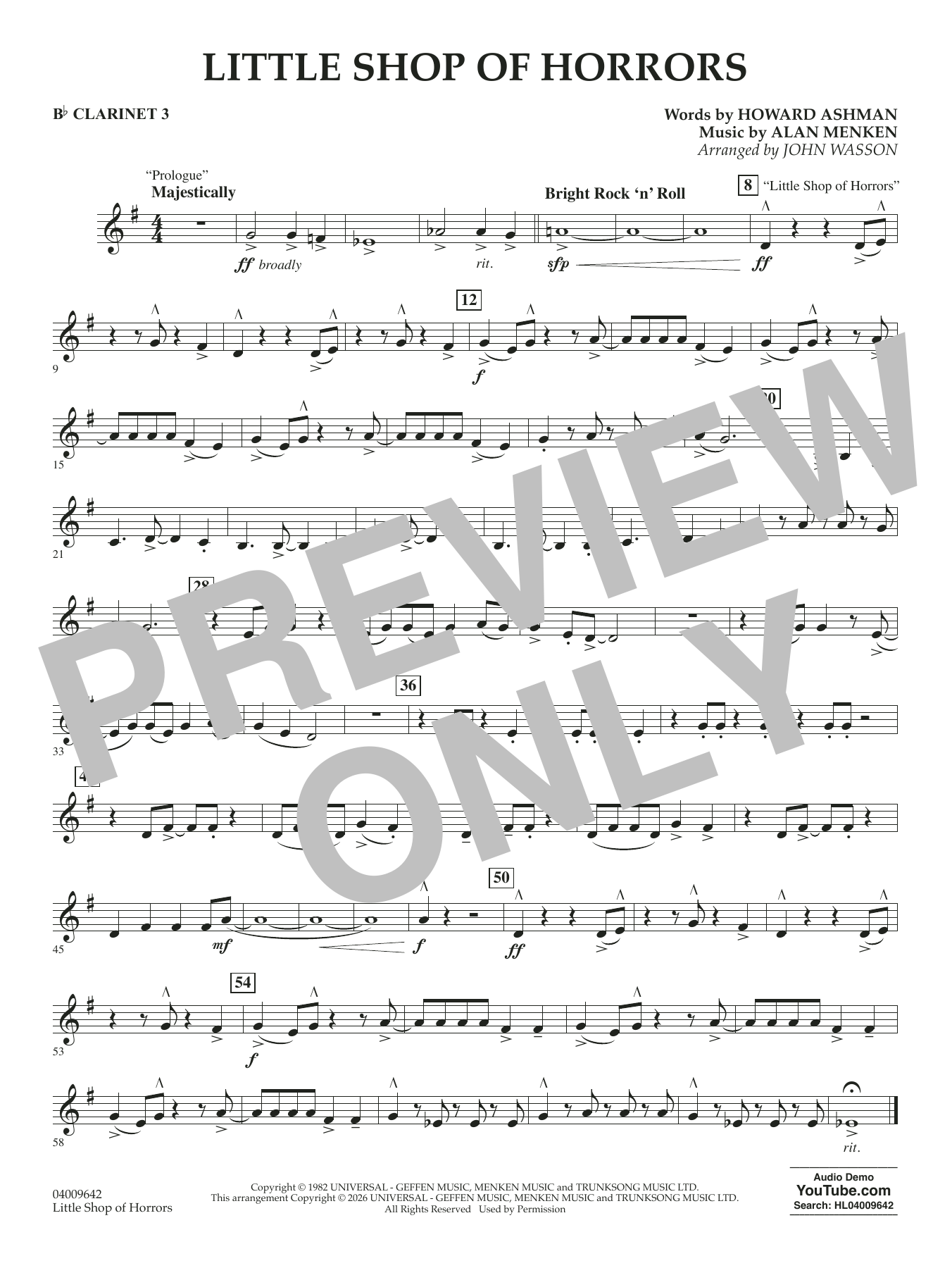 Little Shop Of Horrors (arr. John Wasson) - Bb Clarinet 3