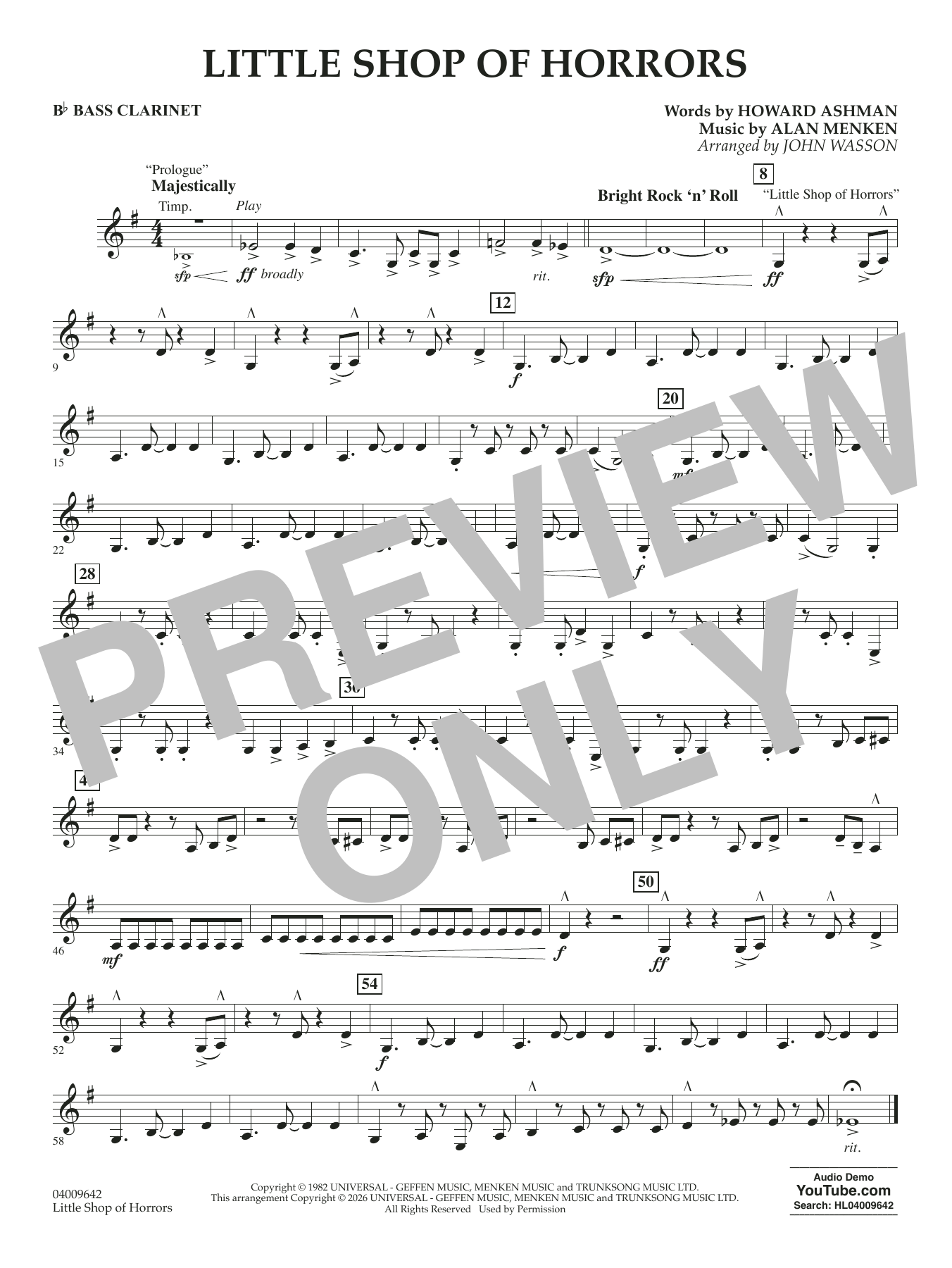 Little Shop Of Horrors (arr. John Wasson) - Bb Bass Clarinet