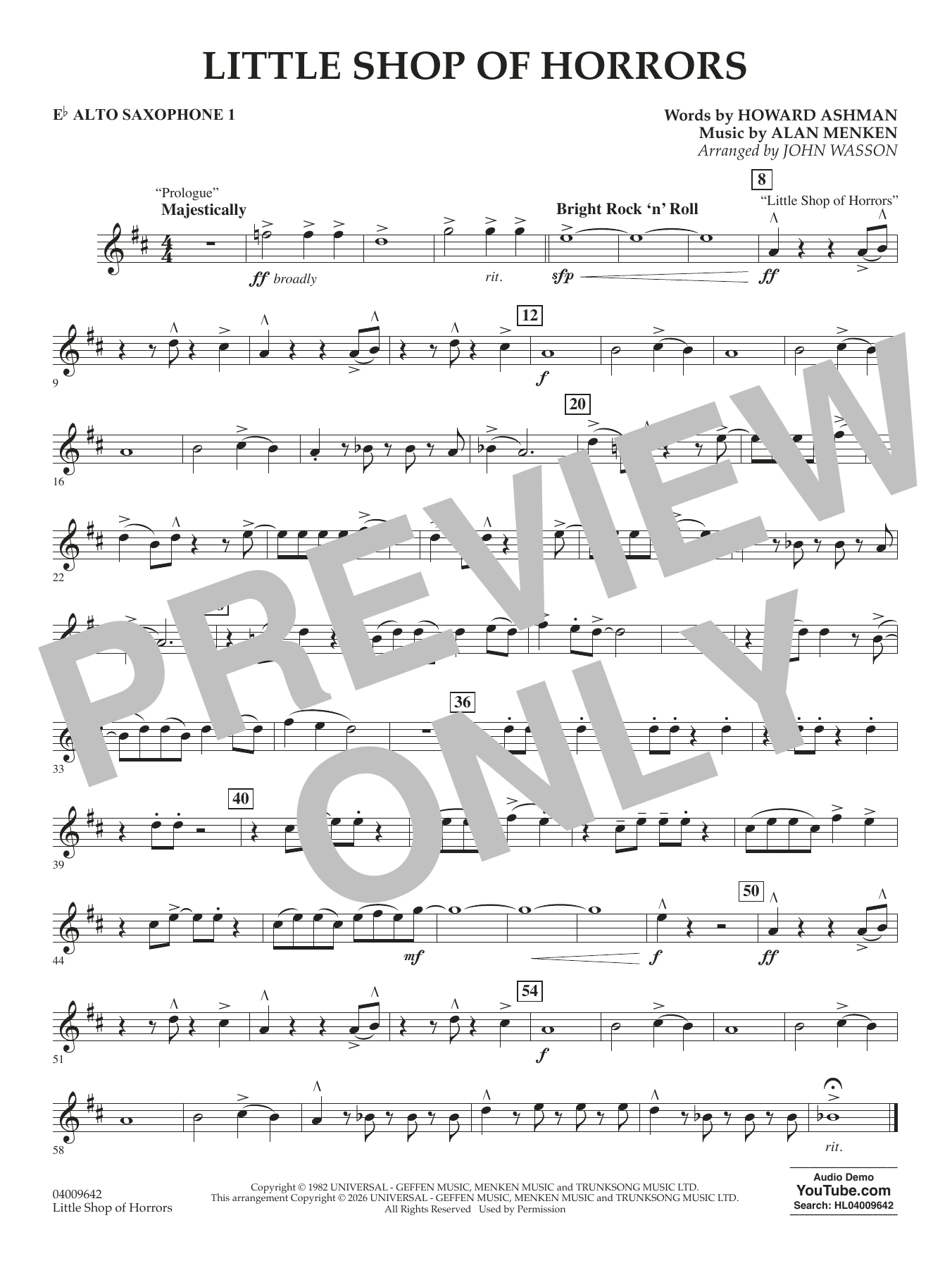 Little Shop Of Horrors (arr. John Wasson) - Eb Alto Saxophone 1