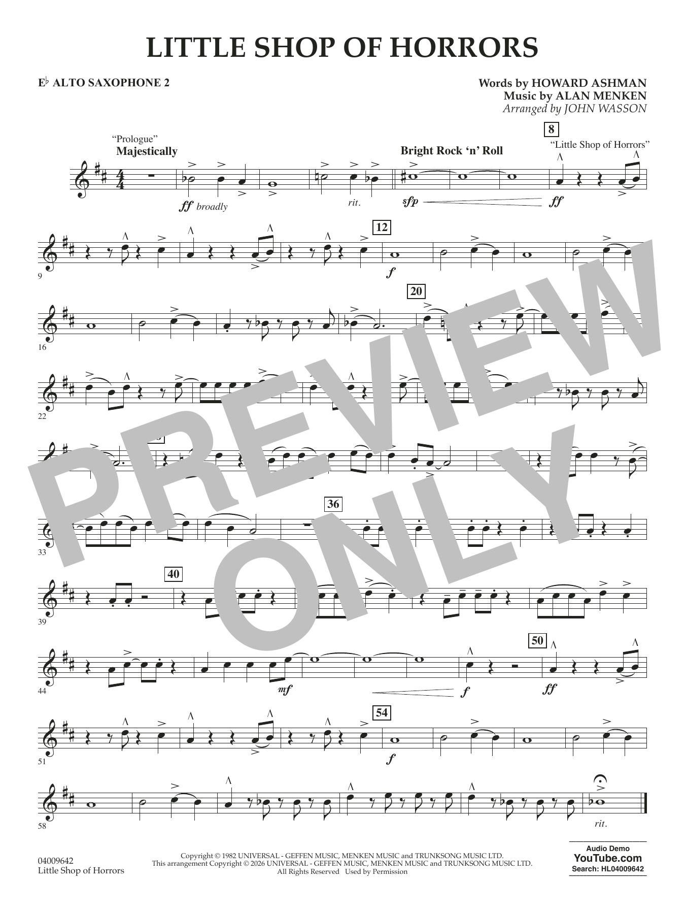 Little Shop Of Horrors (arr. John Wasson) - Eb Alto Saxophone 2