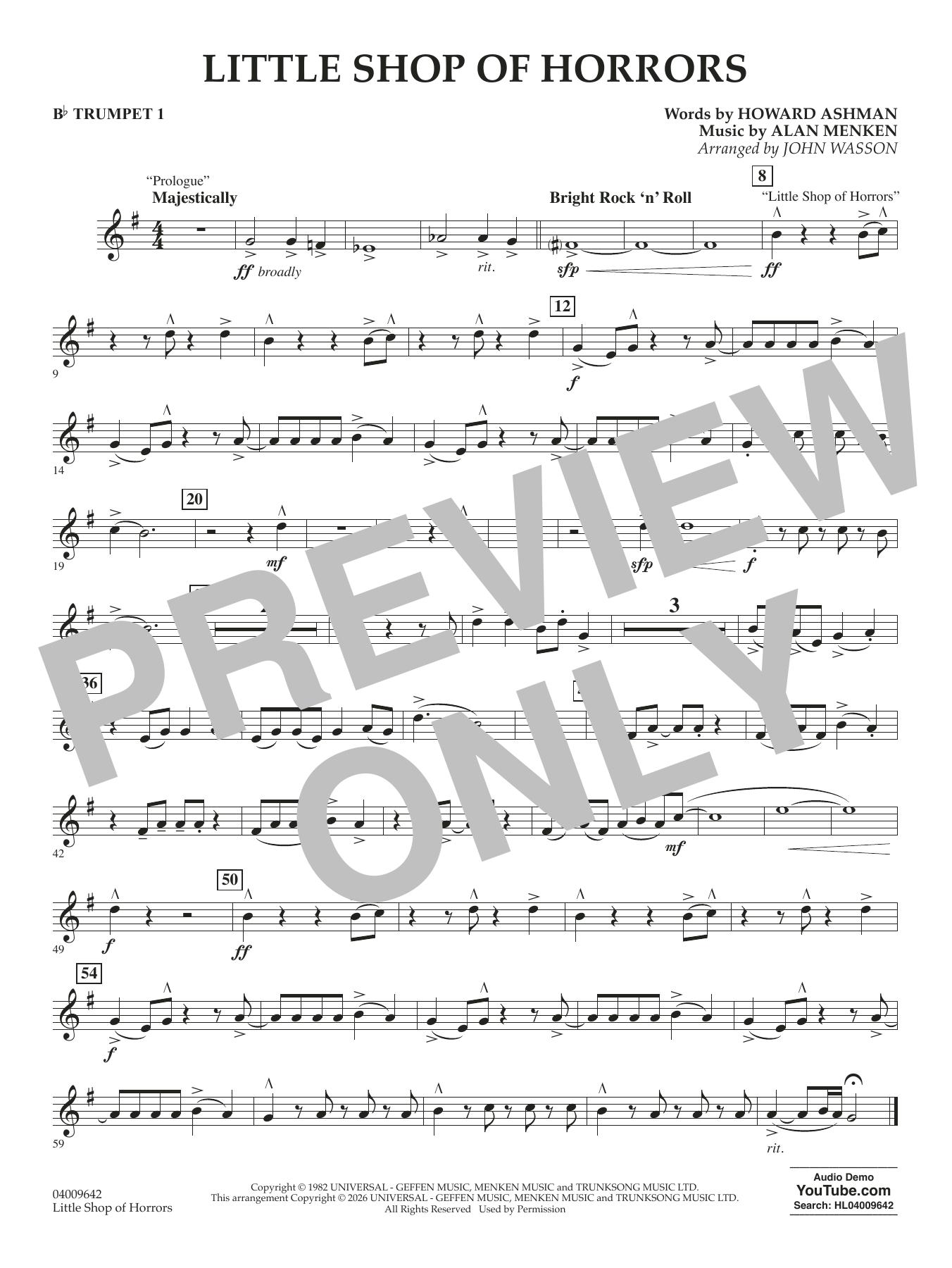 Little Shop Of Horrors (arr. John Wasson) - Bb Trumpet 1