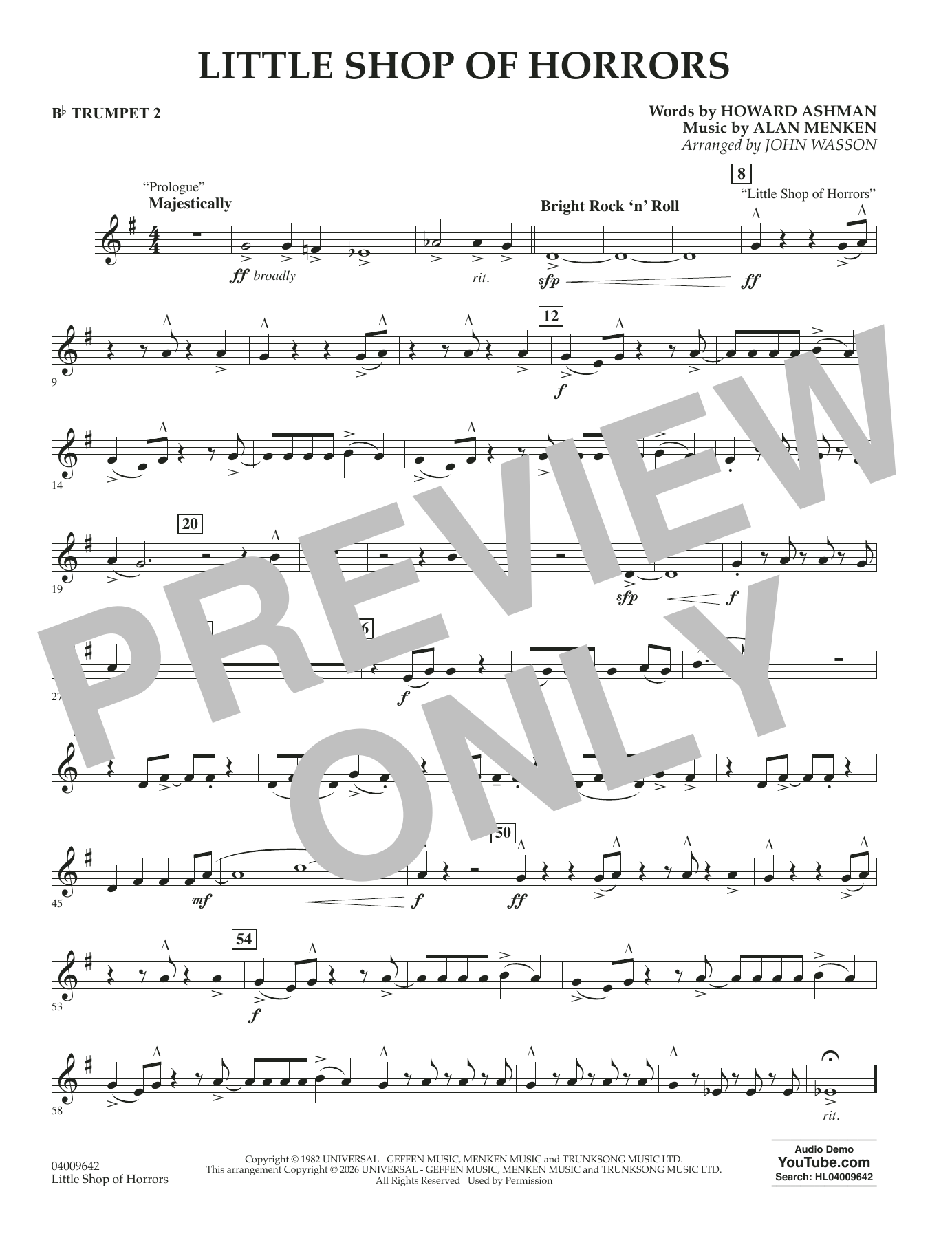 Little Shop Of Horrors (arr. John Wasson) - Bb Trumpet 2