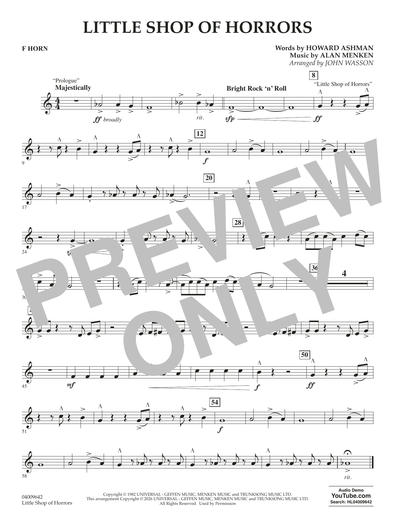 Little Shop Of Horrors (arr. John Wasson) - F Horn