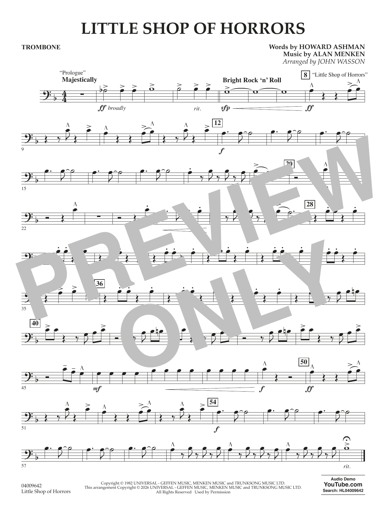 Little Shop Of Horrors (arr. John Wasson) - Trombone