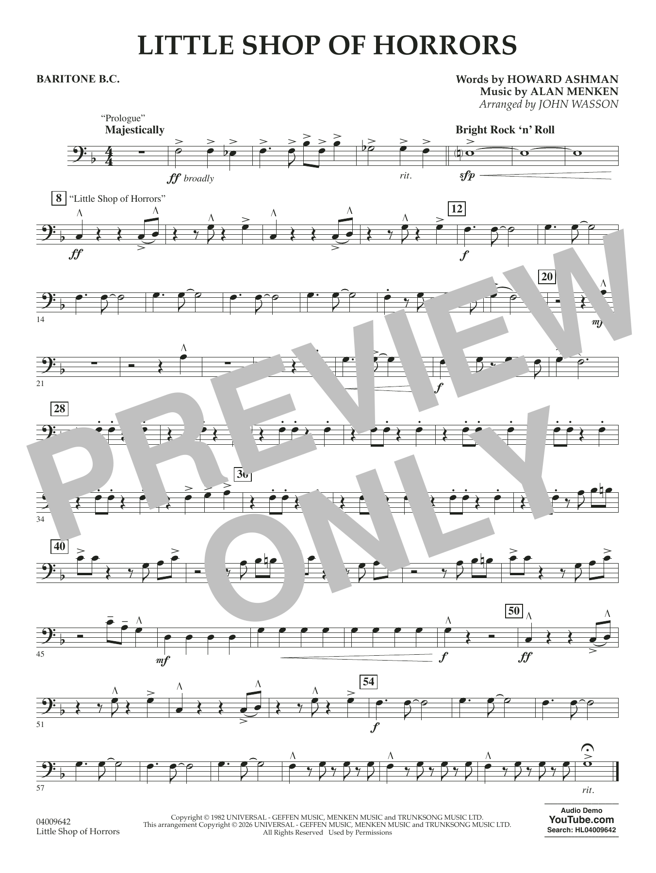 Little Shop Of Horrors (arr. John Wasson) - Baritone B.C.