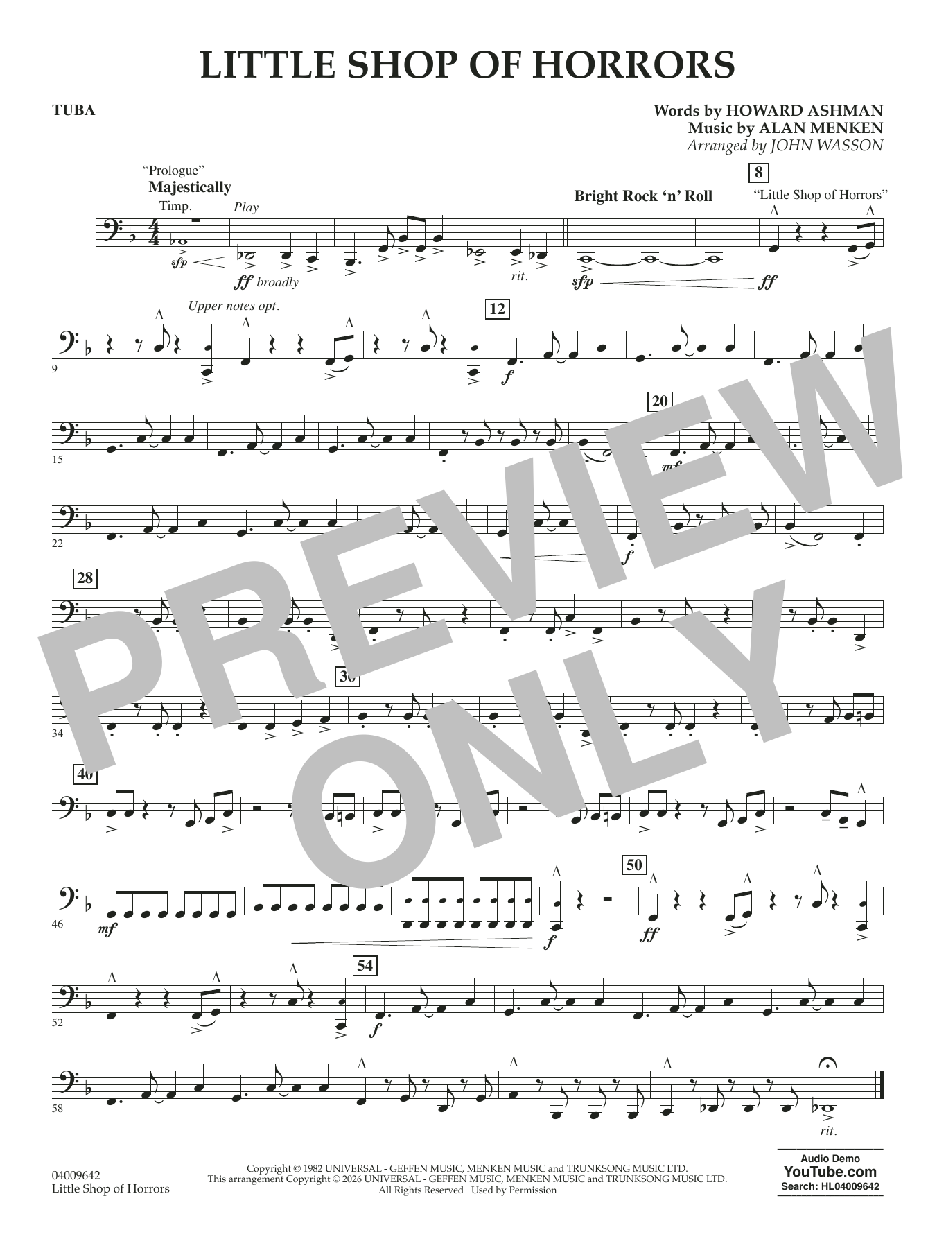 Little Shop Of Horrors (arr. John Wasson) - Tuba