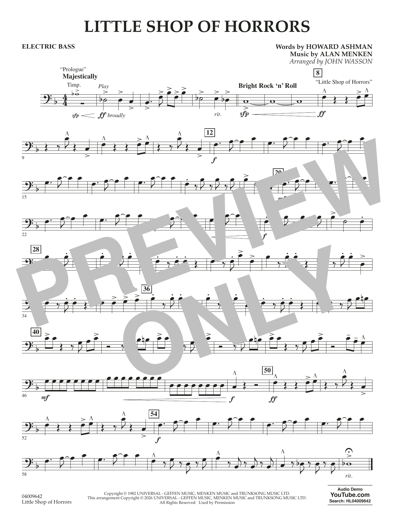 Little Shop Of Horrors (arr. John Wasson) - Electric Bass