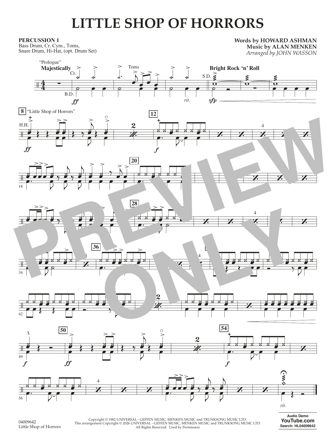 Little Shop Of Horrors (arr. John Wasson) - Percussion 1