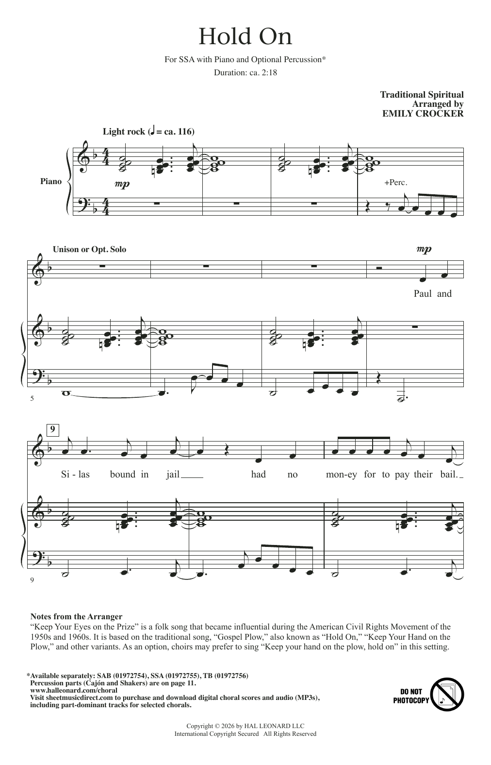 Hold On (arr. Emily Crocker)