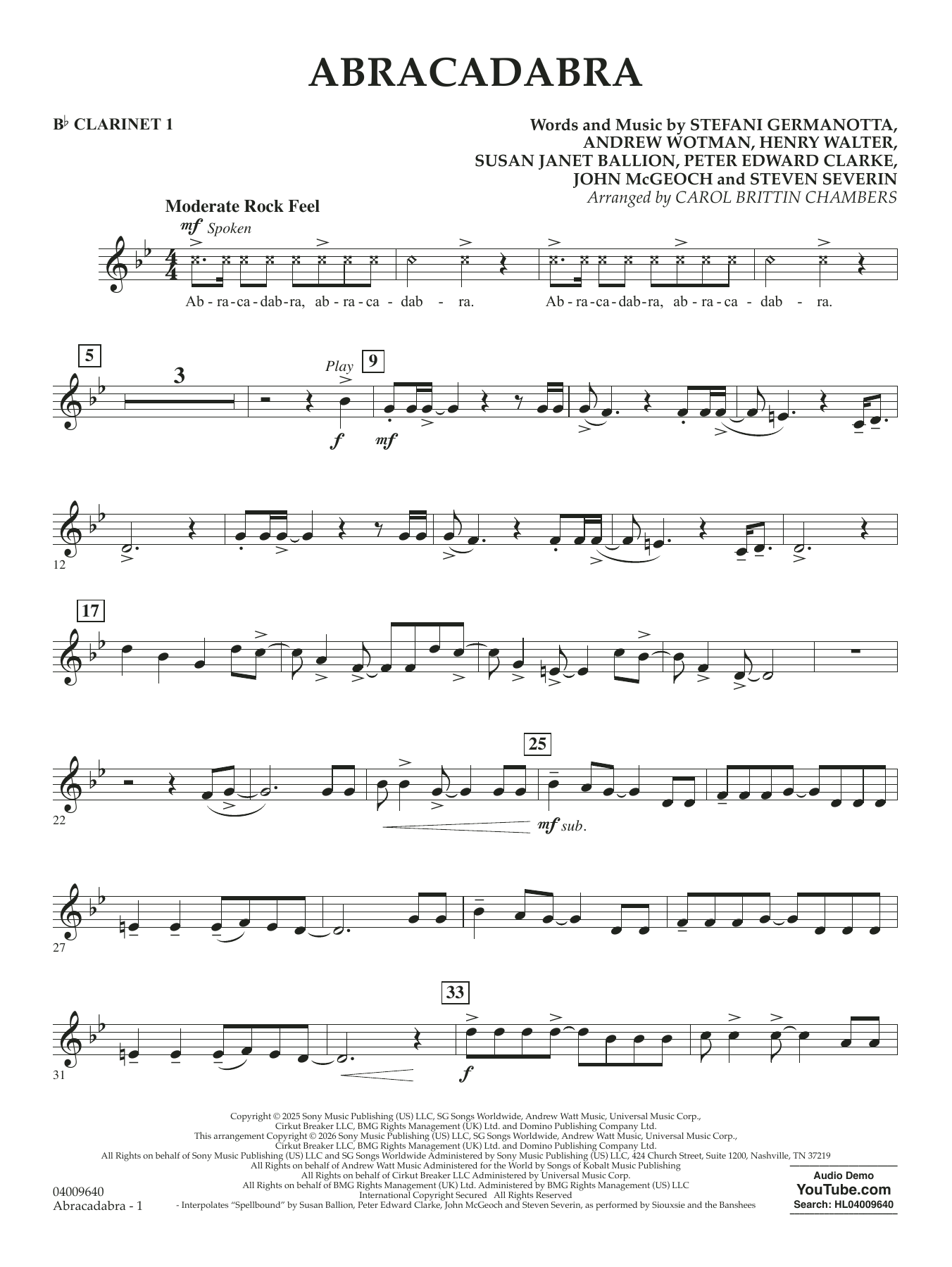 Abracadabra (arr. Chambers) - Bb Clarinet 1