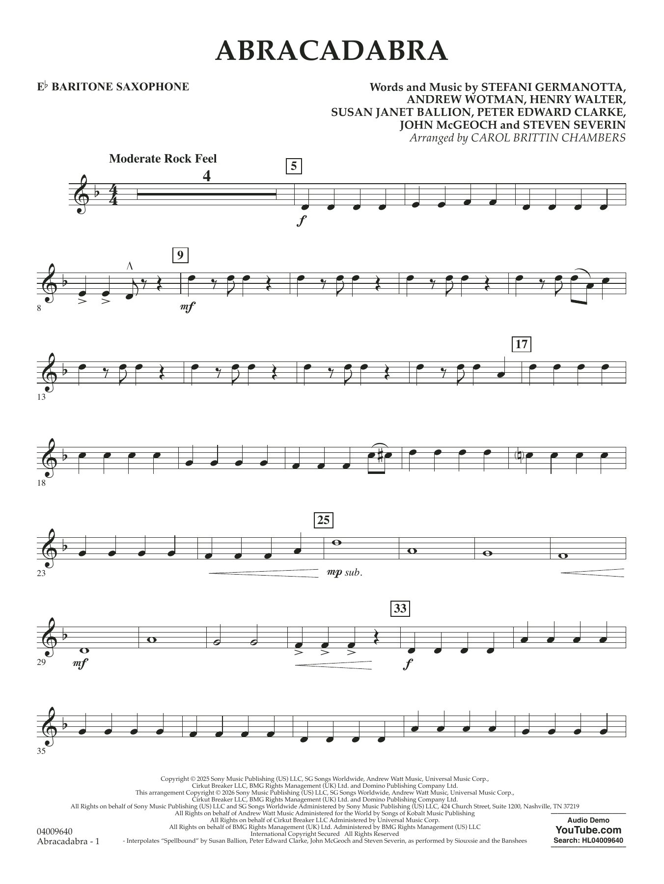 Abracadabra (arr. Chambers) - Eb Baritone Saxophone