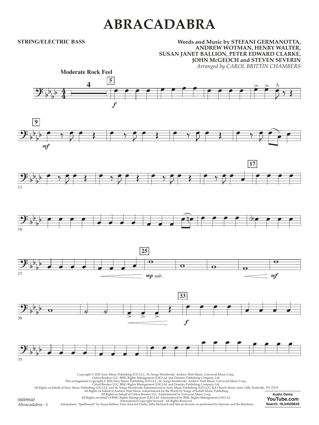 Abracadabra (arr. Chambers) - String/Electric Bass