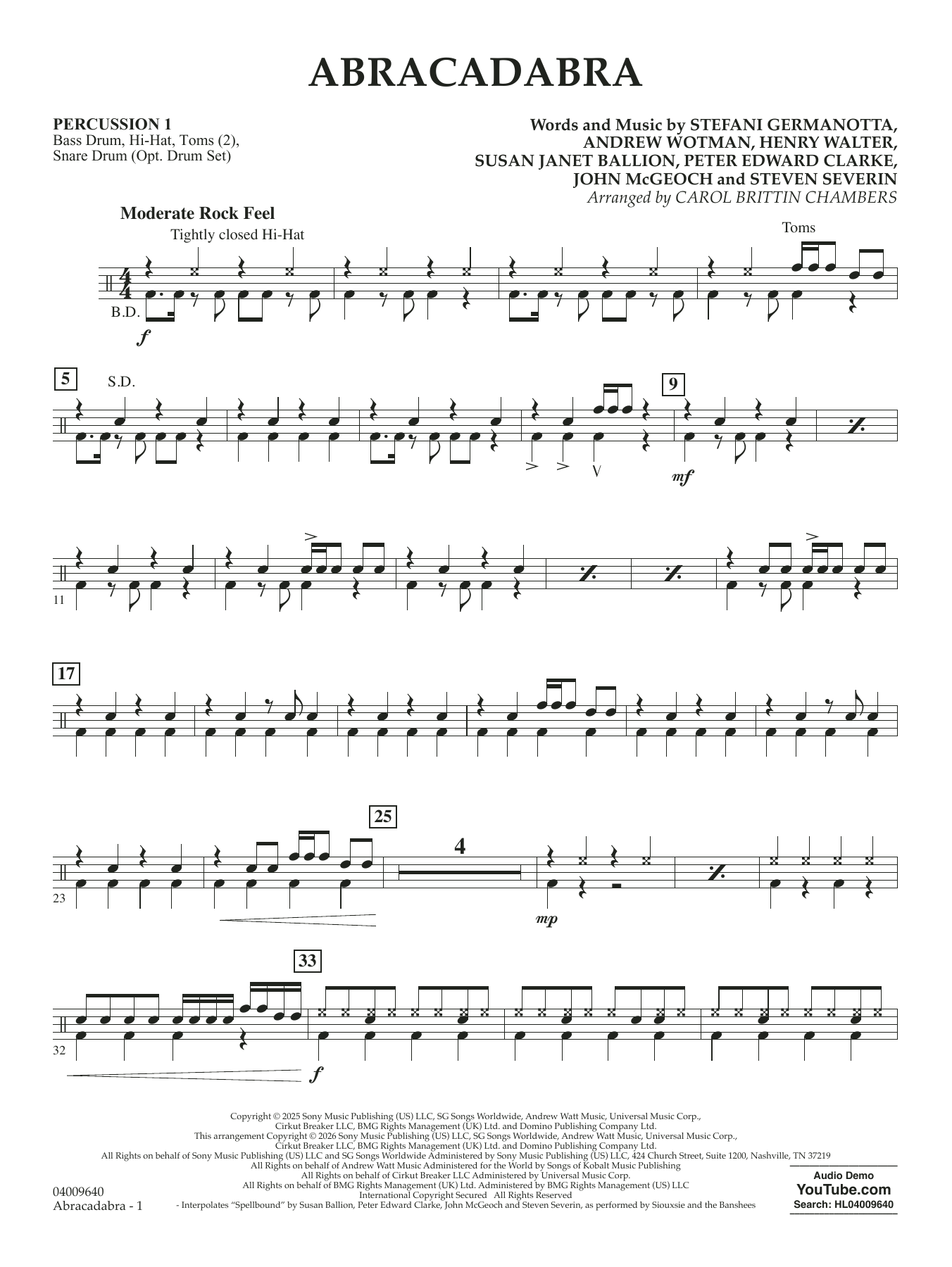 Abracadabra (arr. Chambers) - Percussion 1