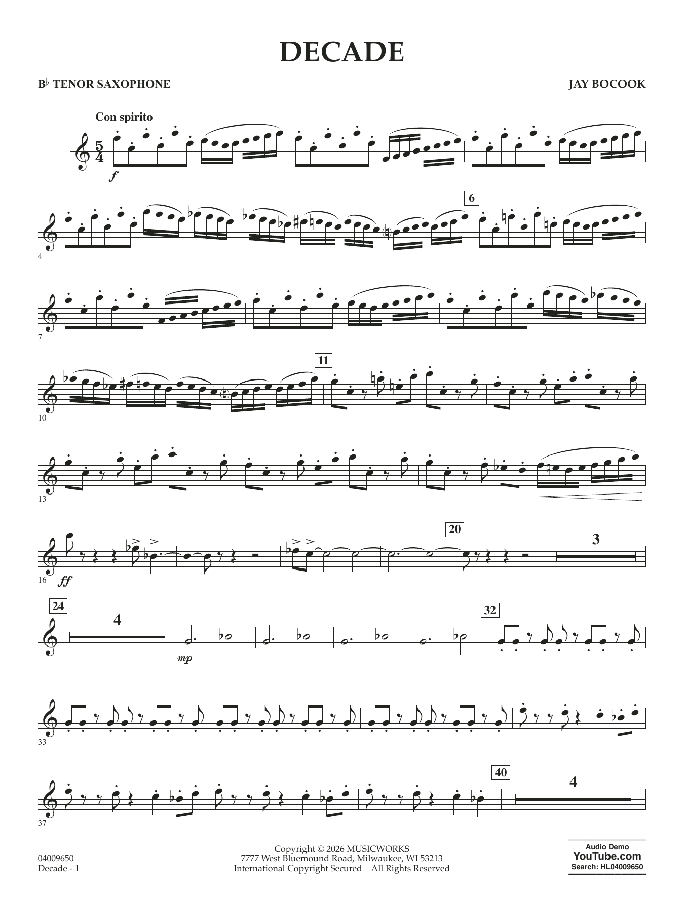 Decade - Bb Tenor Saxophone