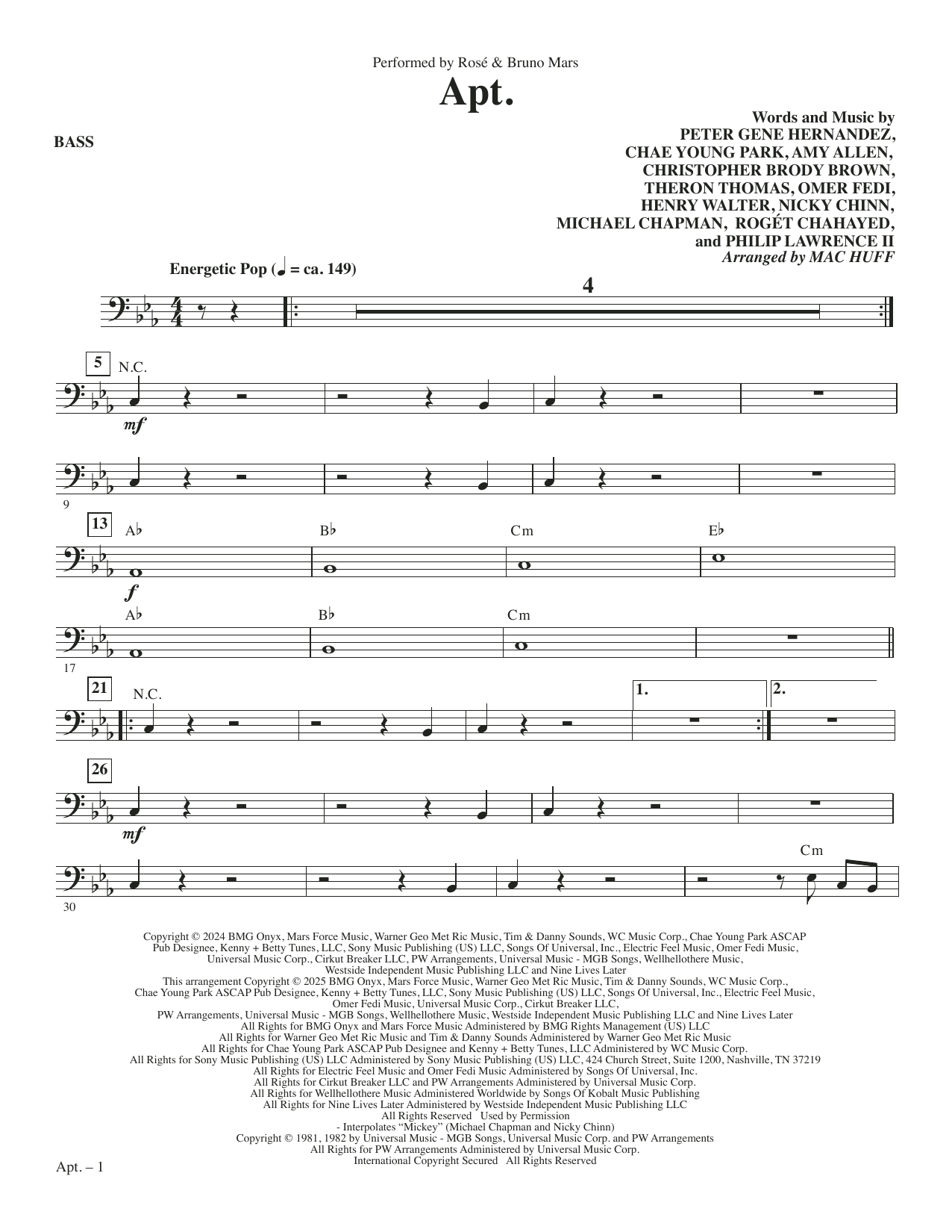 APT. (arr. Mac Huff) - Bass