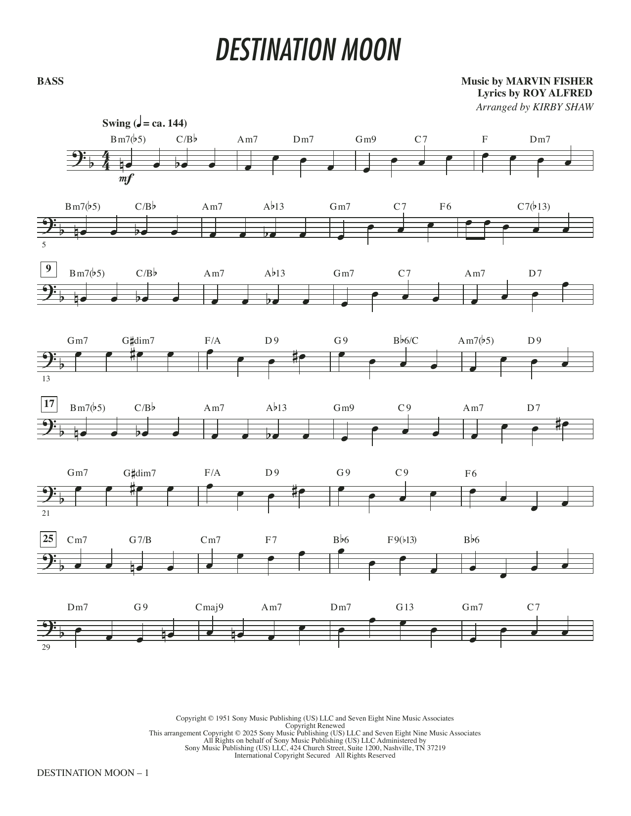 Destination Moon (arr. Kirby Shaw) - Bass