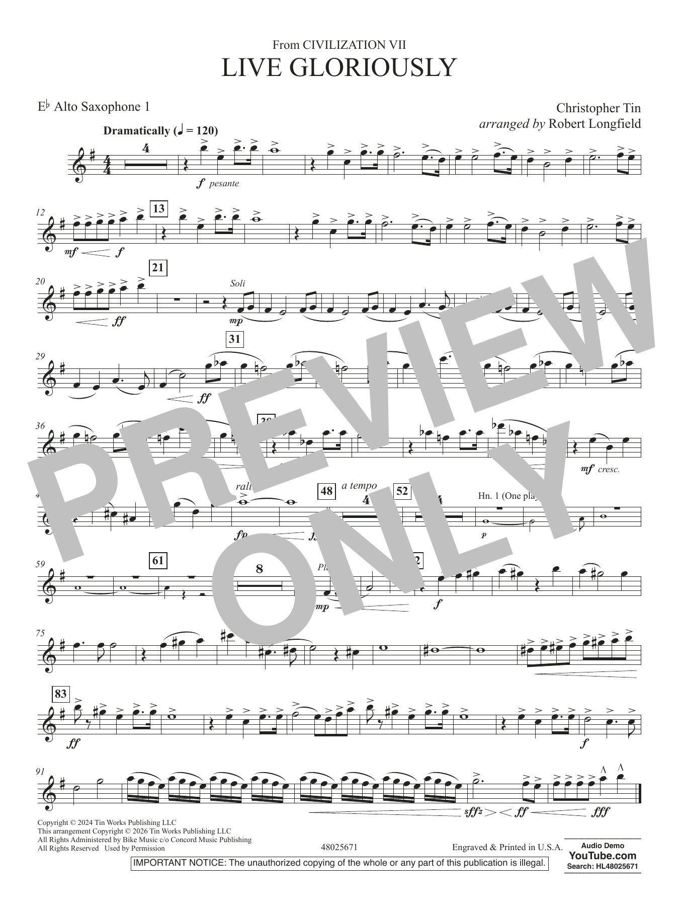 Live Gloriously (from Civilization VII) (arr. Robert Longfield) - Eb Alto Saxophone 1