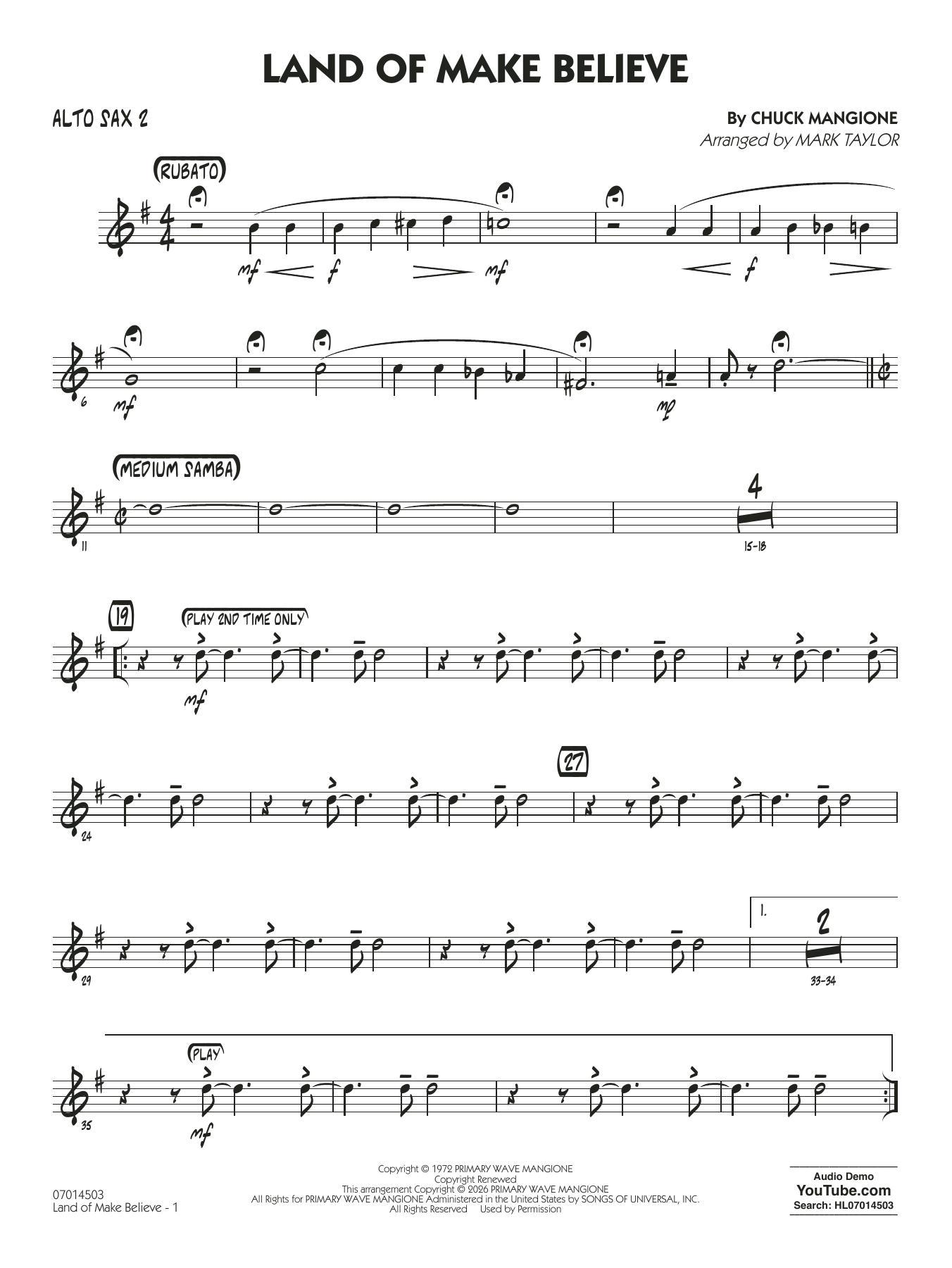 Land of Make Believe (arr. Mark Taylor) - Alto Sax 2