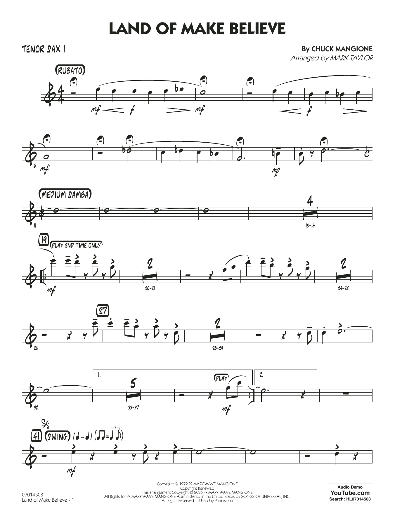 Land of Make Believe (arr. Mark Taylor) - Tenor Sax 1