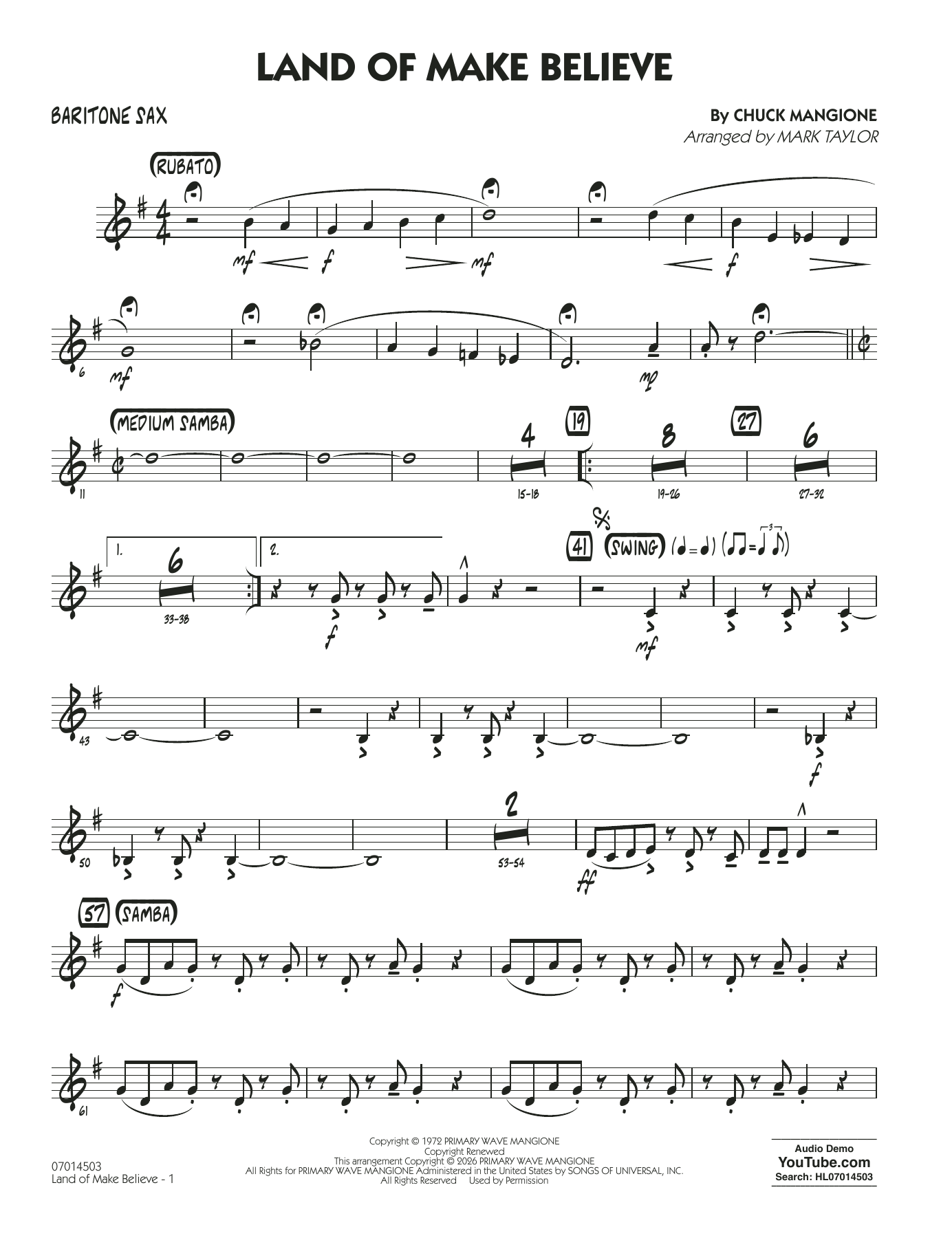 Land of Make Believe (arr. Mark Taylor) - Baritone Sax