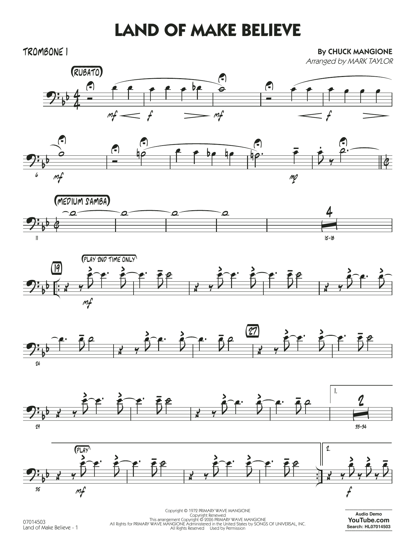 Land of Make Believe (arr. Mark Taylor) - Trombone 1