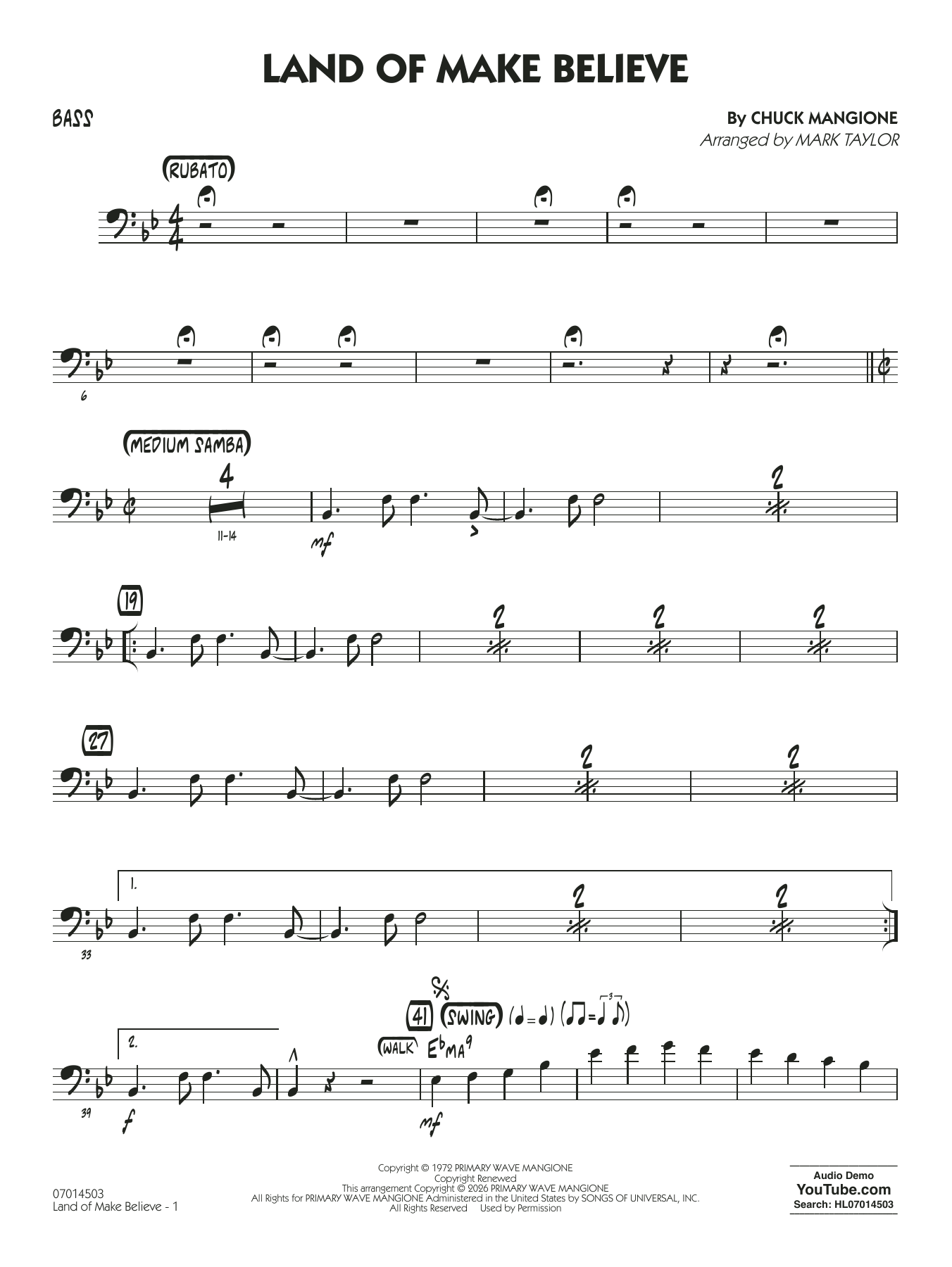Land of Make Believe (arr. Mark Taylor) - Bass