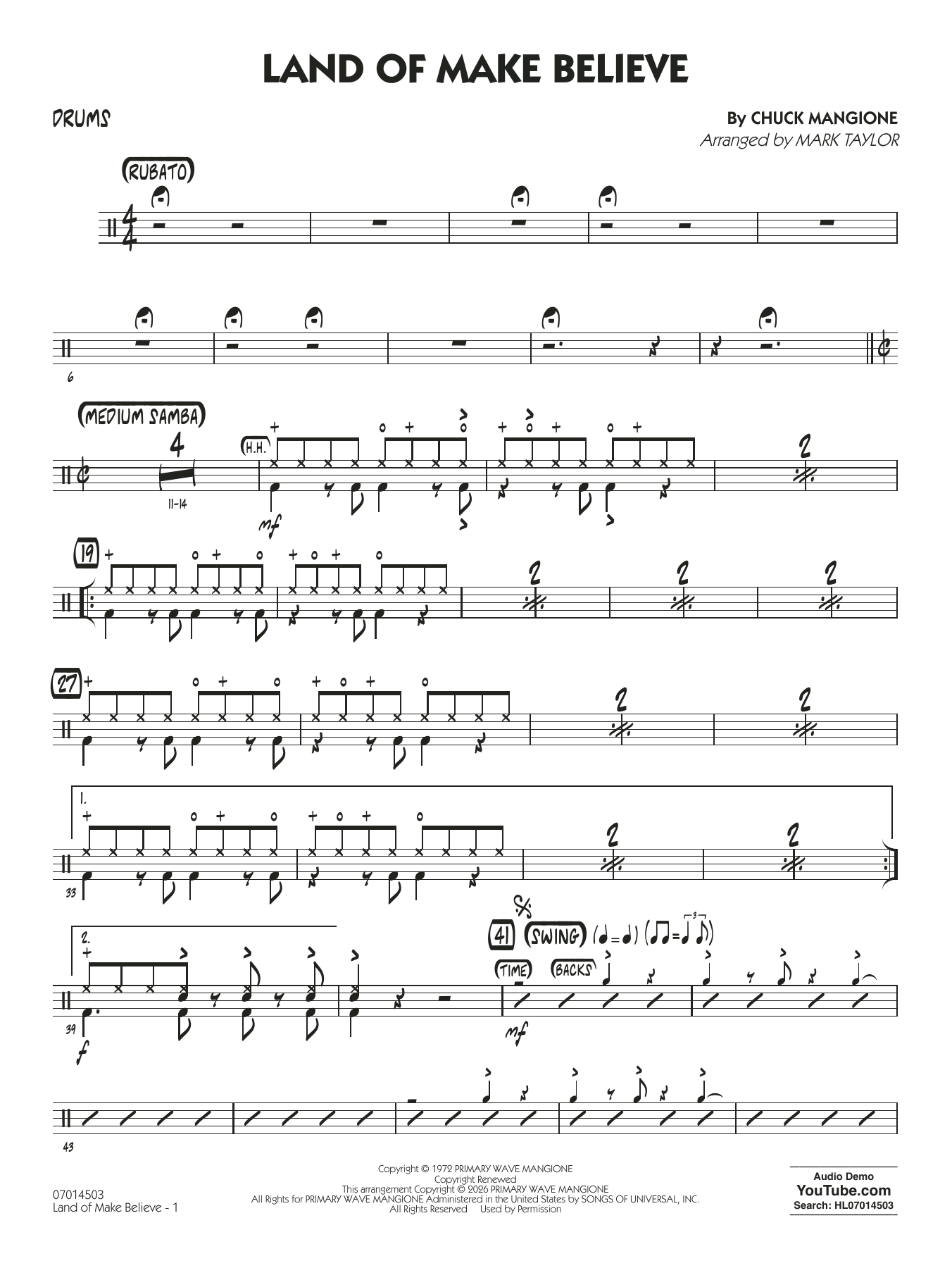Land of Make Believe (arr. Mark Taylor) - Drums