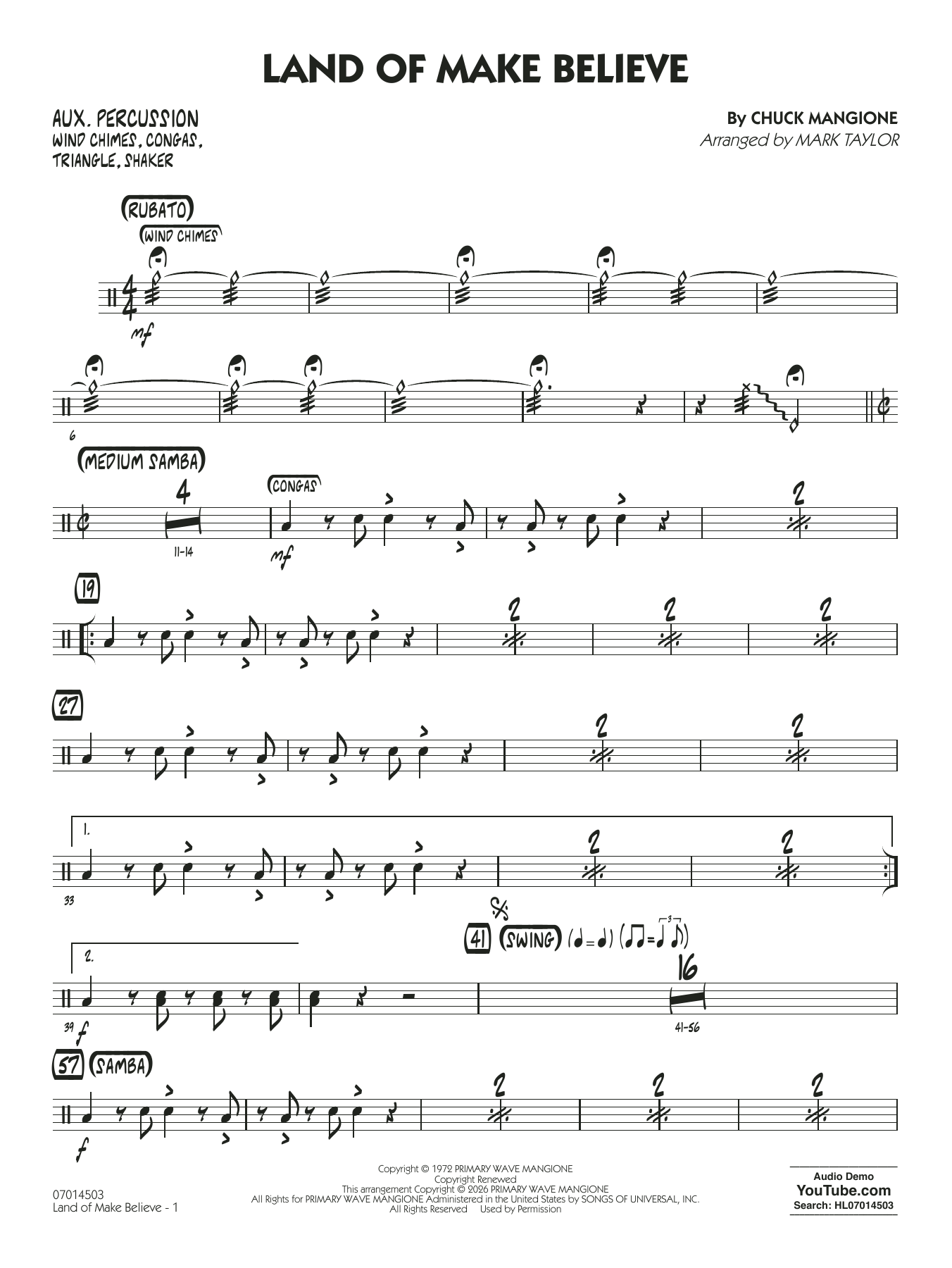 Land of Make Believe (arr. Mark Taylor) - Aux Percussion