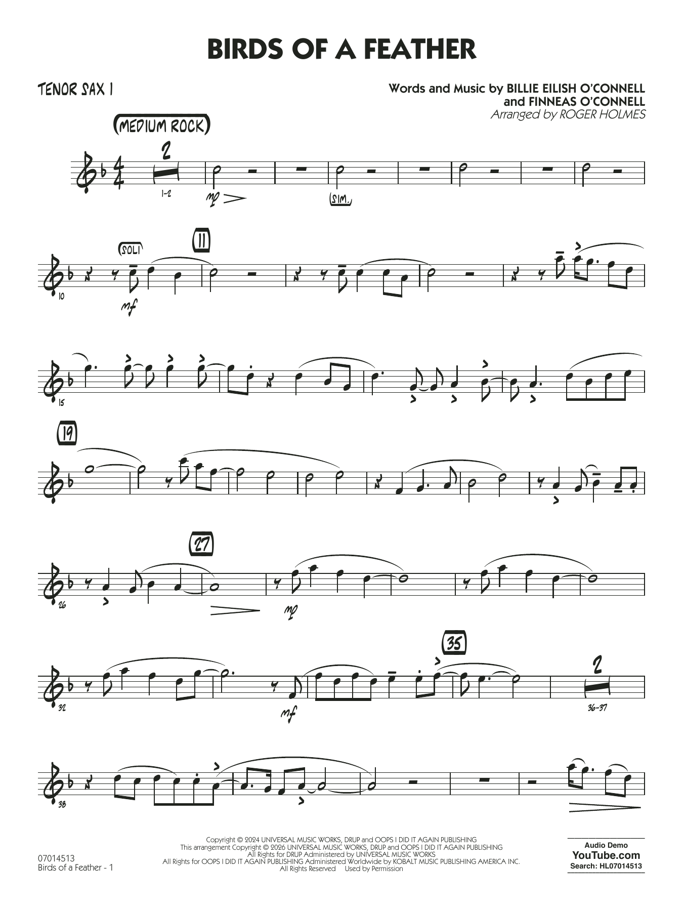Birds of a Feather (arr. Roger Holmes) - Tenor Sax 1