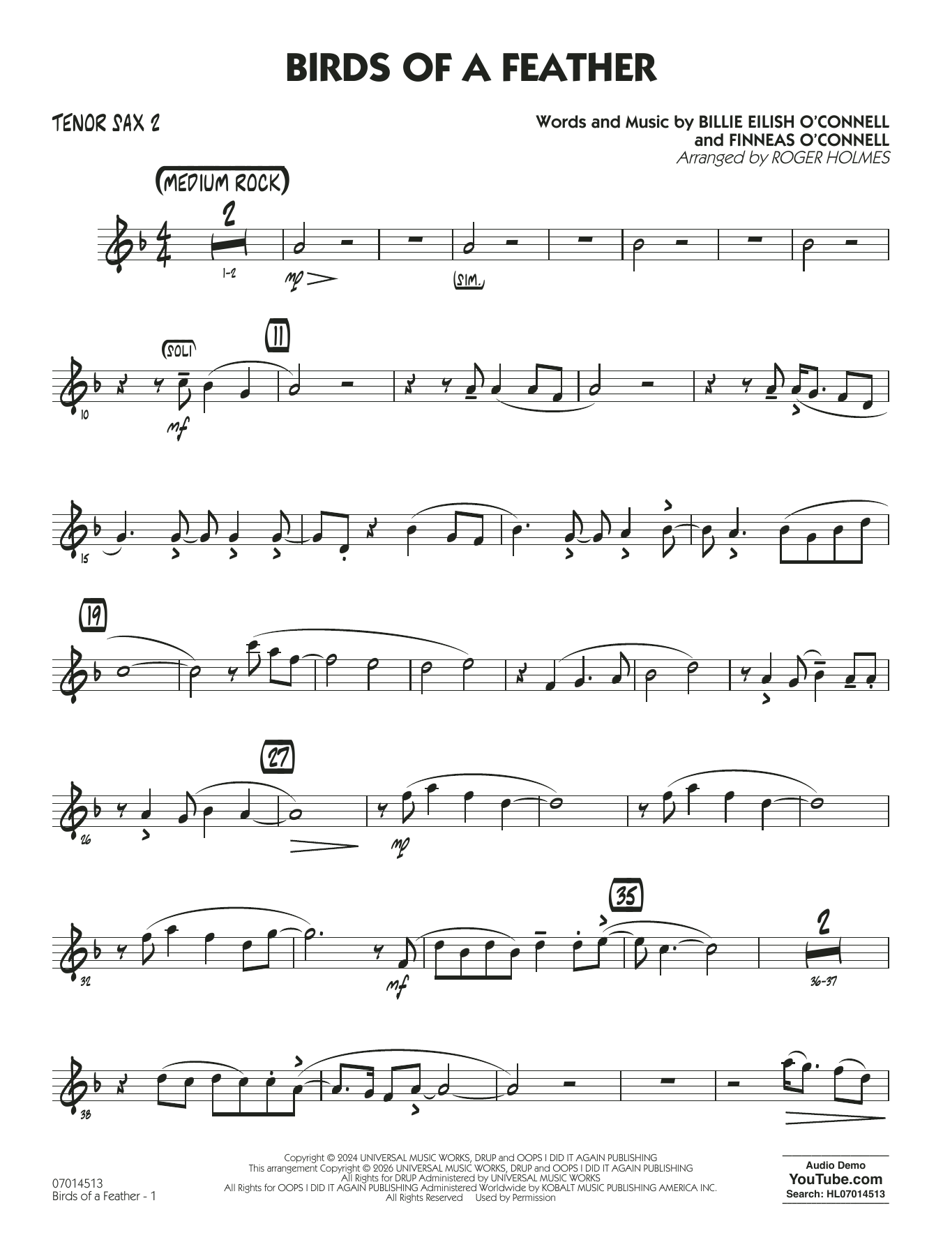 Birds of a Feather (arr. Roger Holmes) - Tenor Sax 2