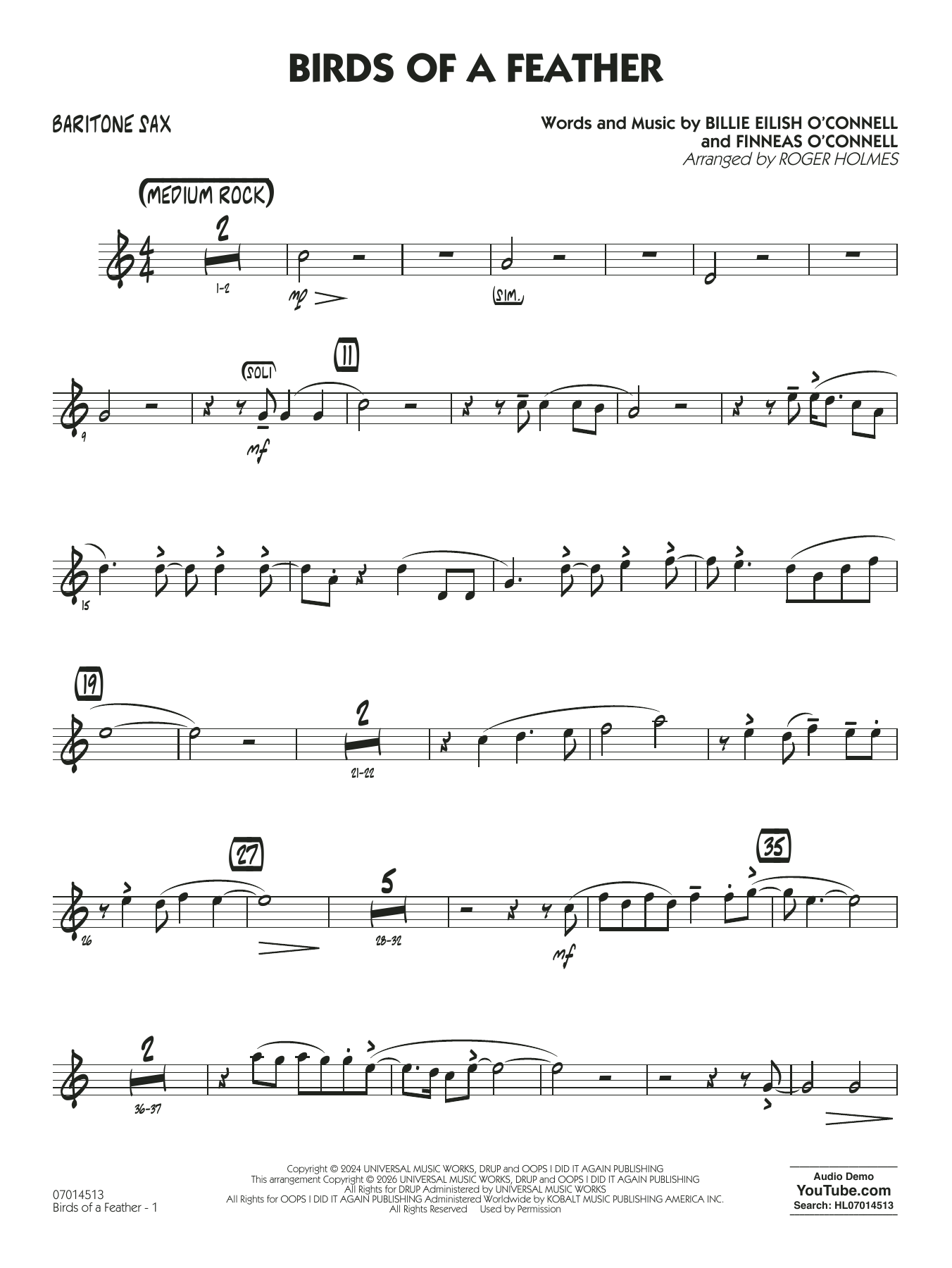 Birds of a Feather (arr. Roger Holmes) - Baritone Sax