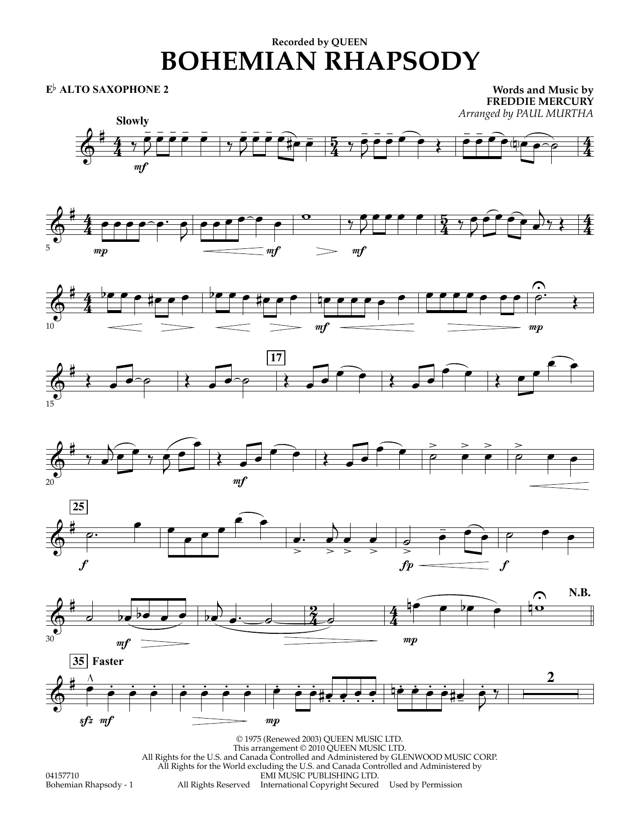 Bohemian Rhapsody (arr. Paul Murtha) - Alto Sax 2