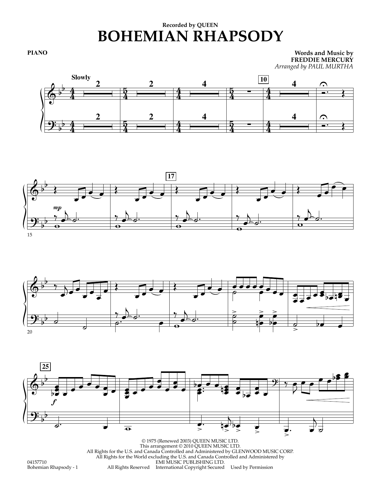 Bohemian Rhapsody (arr. Paul Murtha) - Piano